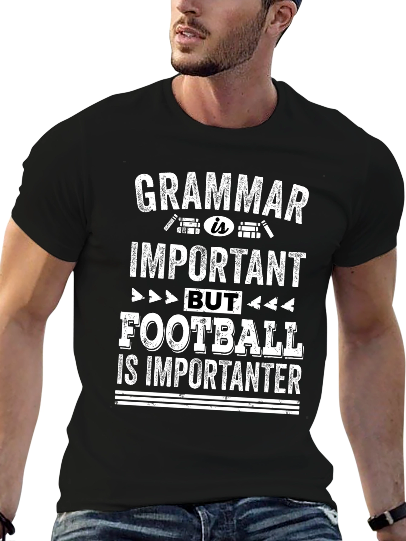 Black Grammar vs Football Funny Graphic Tee view 6