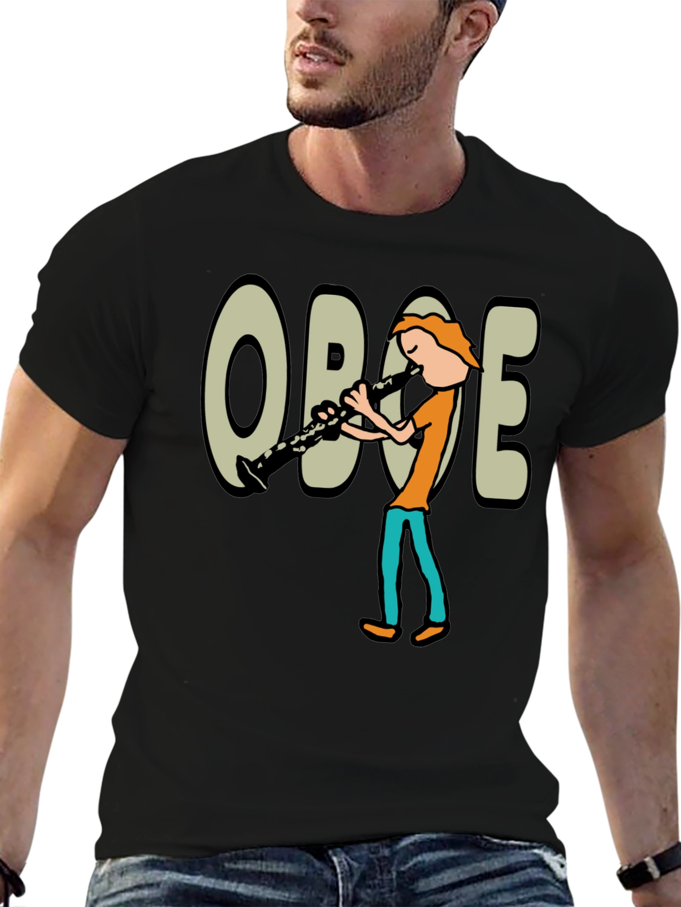 Black Oboe Cartoon Graphic T-Shirt view 6