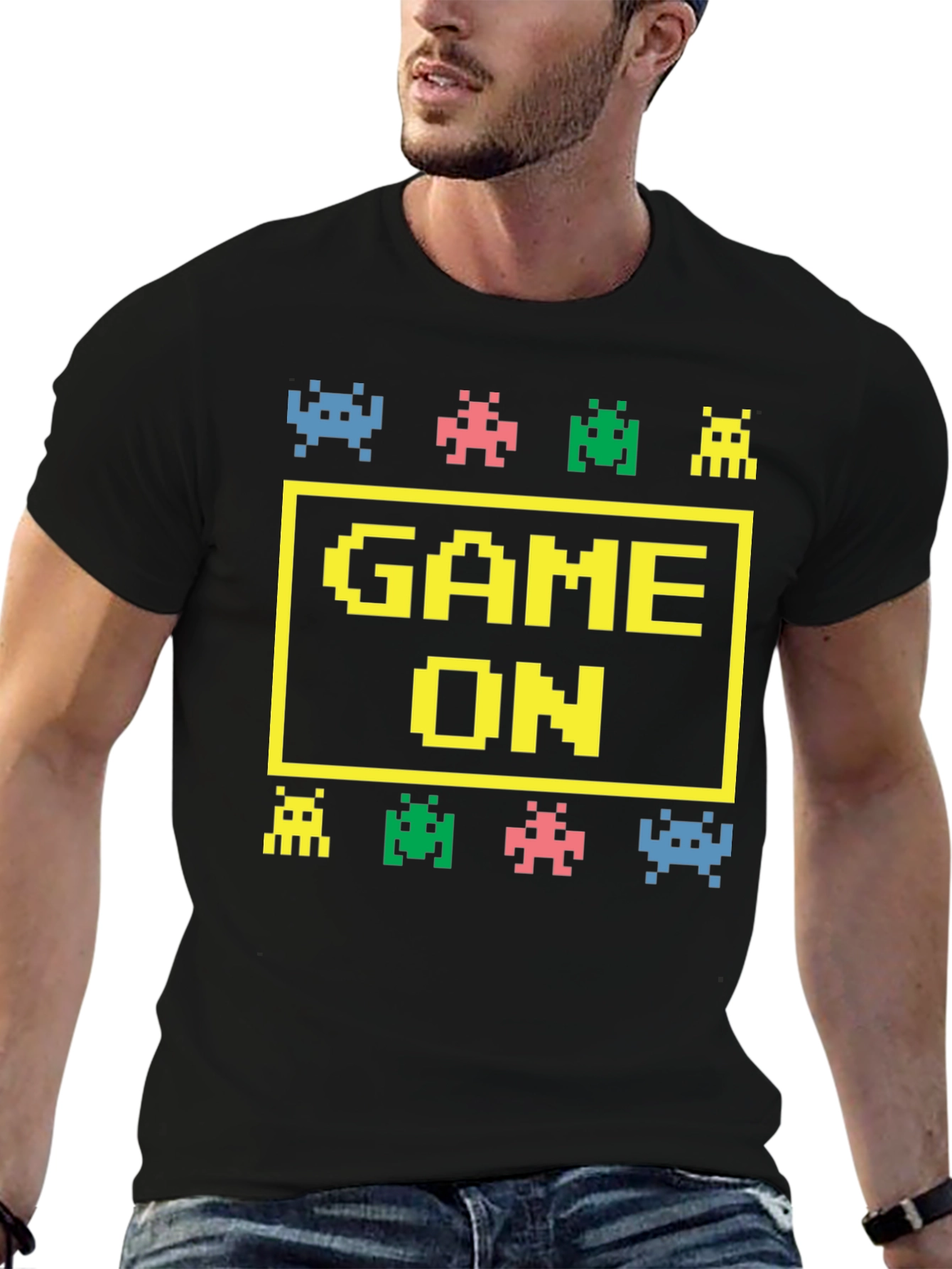 Black Game On Graphic Tee - Retro Gamer Shirt view 6