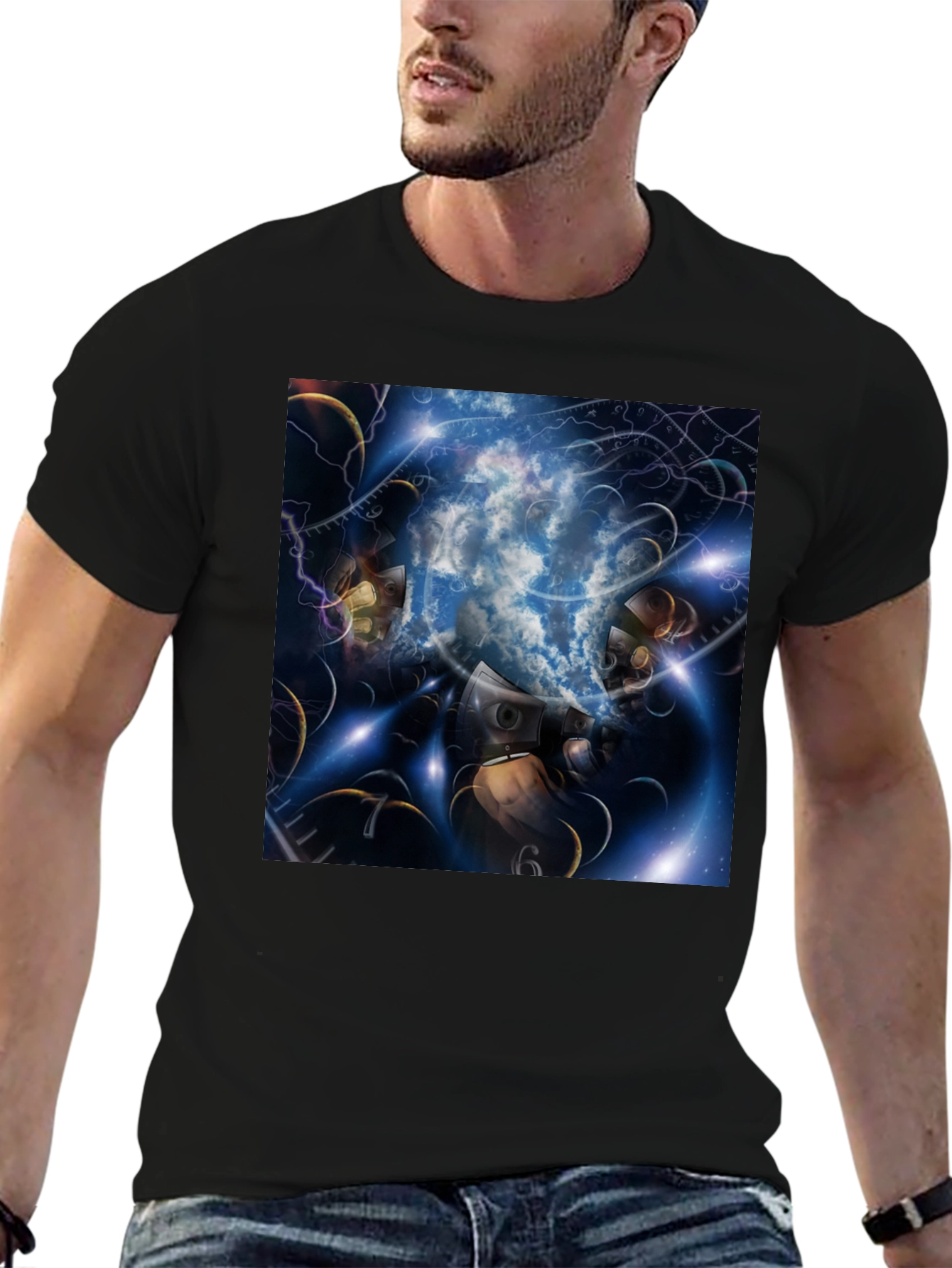 Black Surreal Clockwork Dreamscape Graphic Tee view 6
