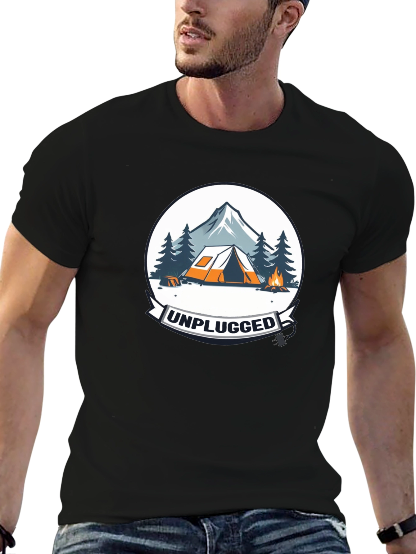 Black Unplugged Camping Graphic Tee - Black view 6