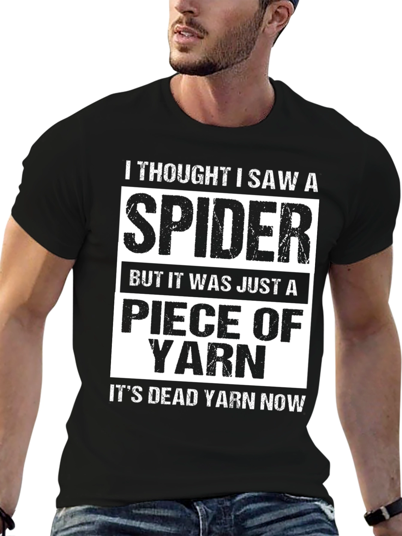 Black Funny "I Thought I Saw A Spider" Yarn T-Shirt view 6
