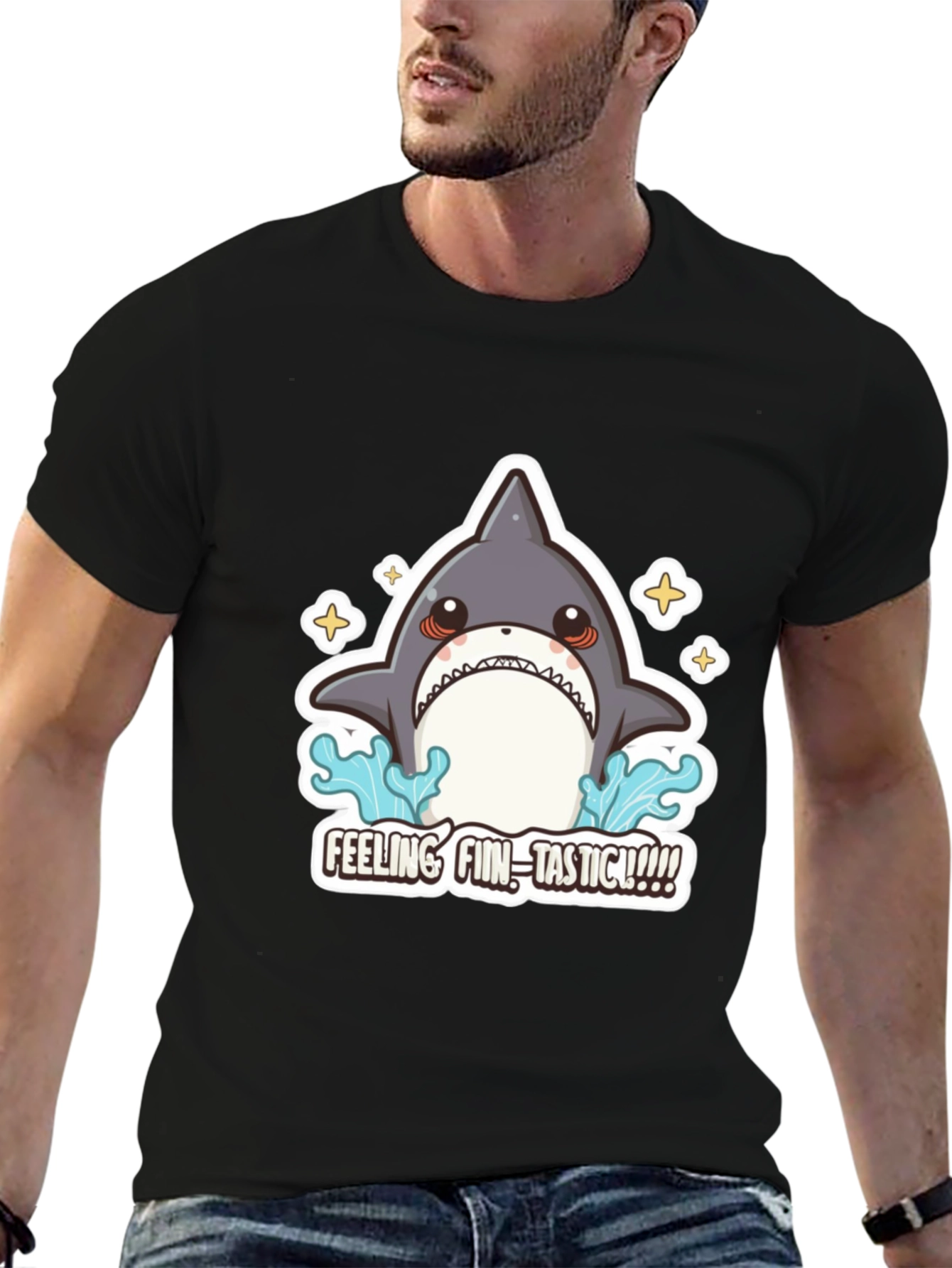 Black Feeling Fin-Tastic Shark Graphic T-Shirt view 6