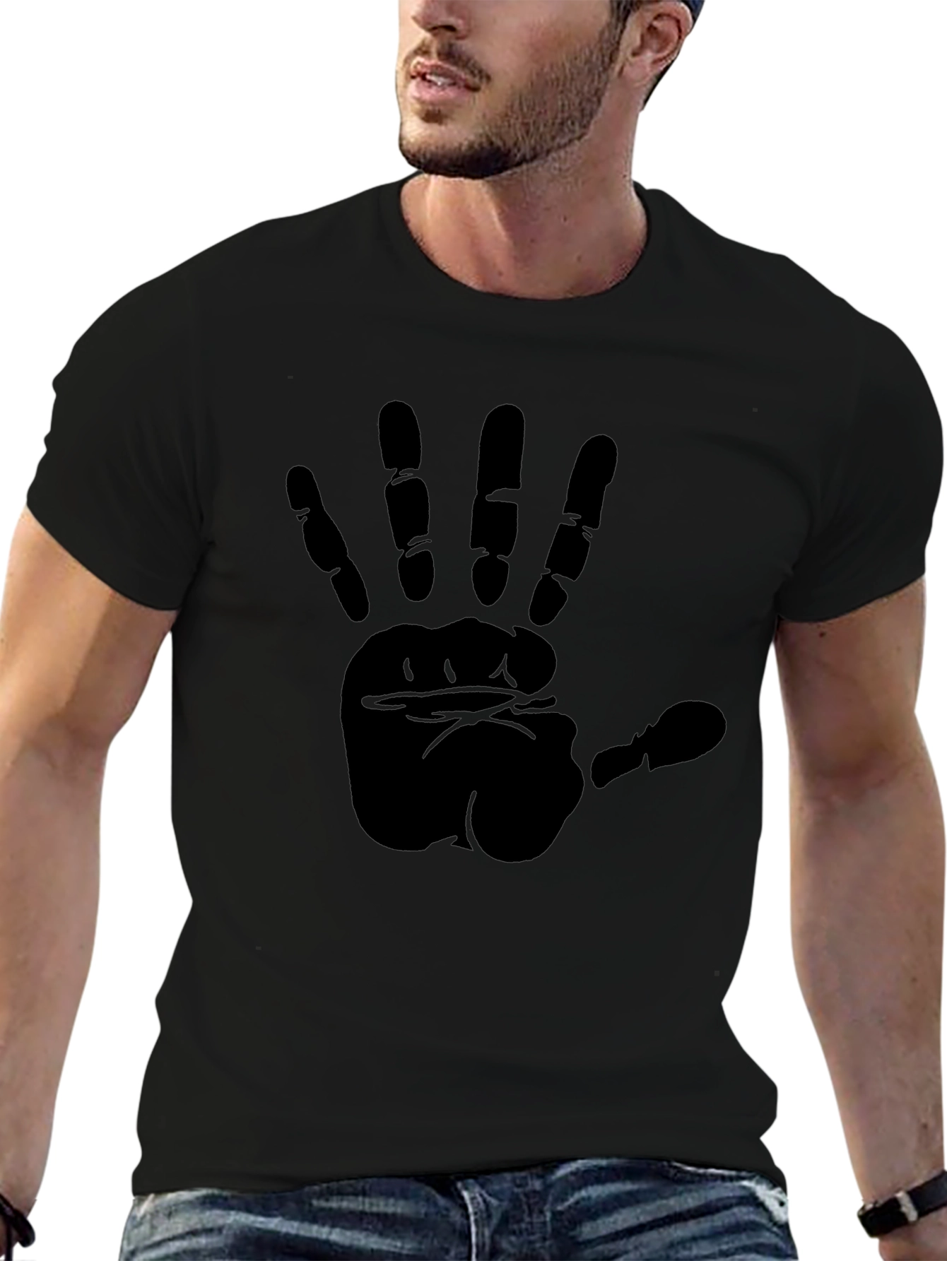 Black Bold Handprint Black T-Shirt view 6