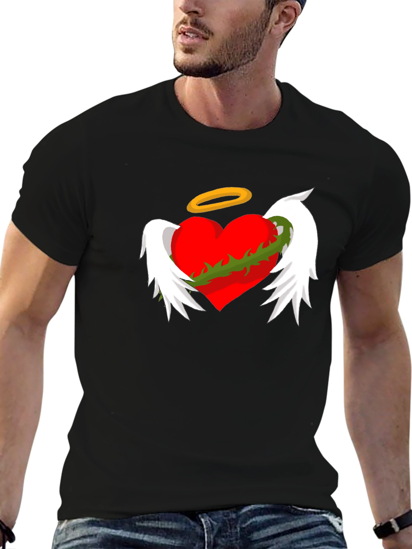 Black Winged Heart with Halo Graphic Tee - Black view 6