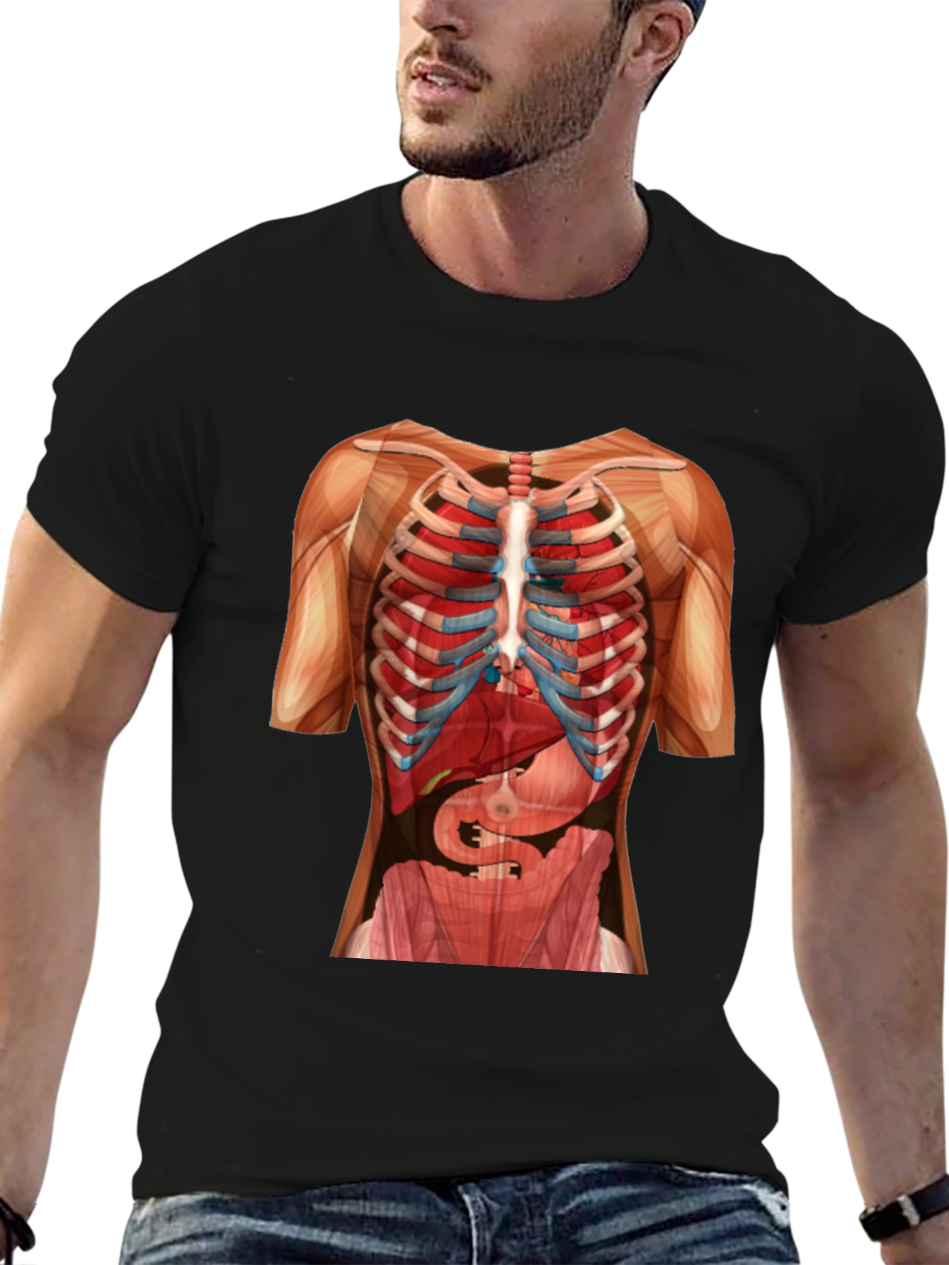Black Anatomy Skeleton Rib Cage T-Shirt view 6