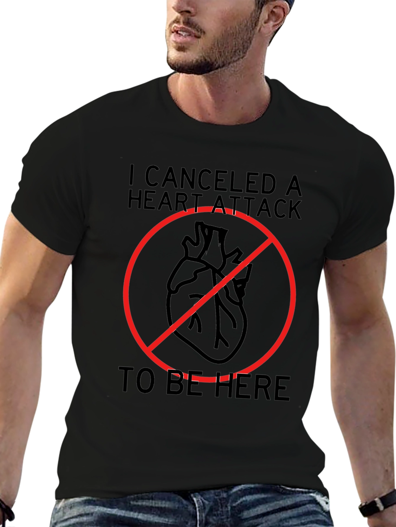Black Canceled Heart Attack T-Shirt - Funny Graphic Tee view 6