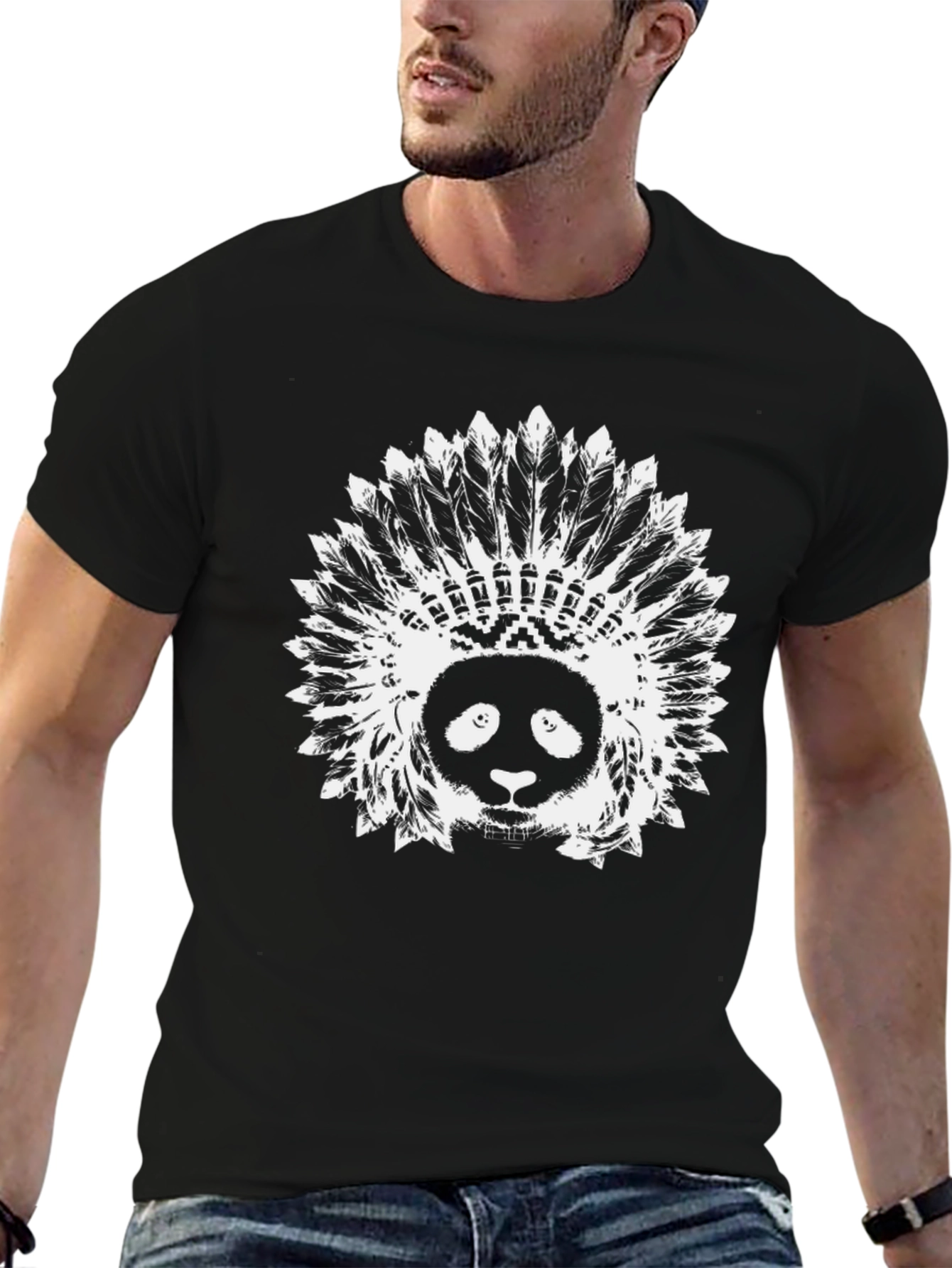 Black Panda Headdress Graphic Black T-Shirt view 6