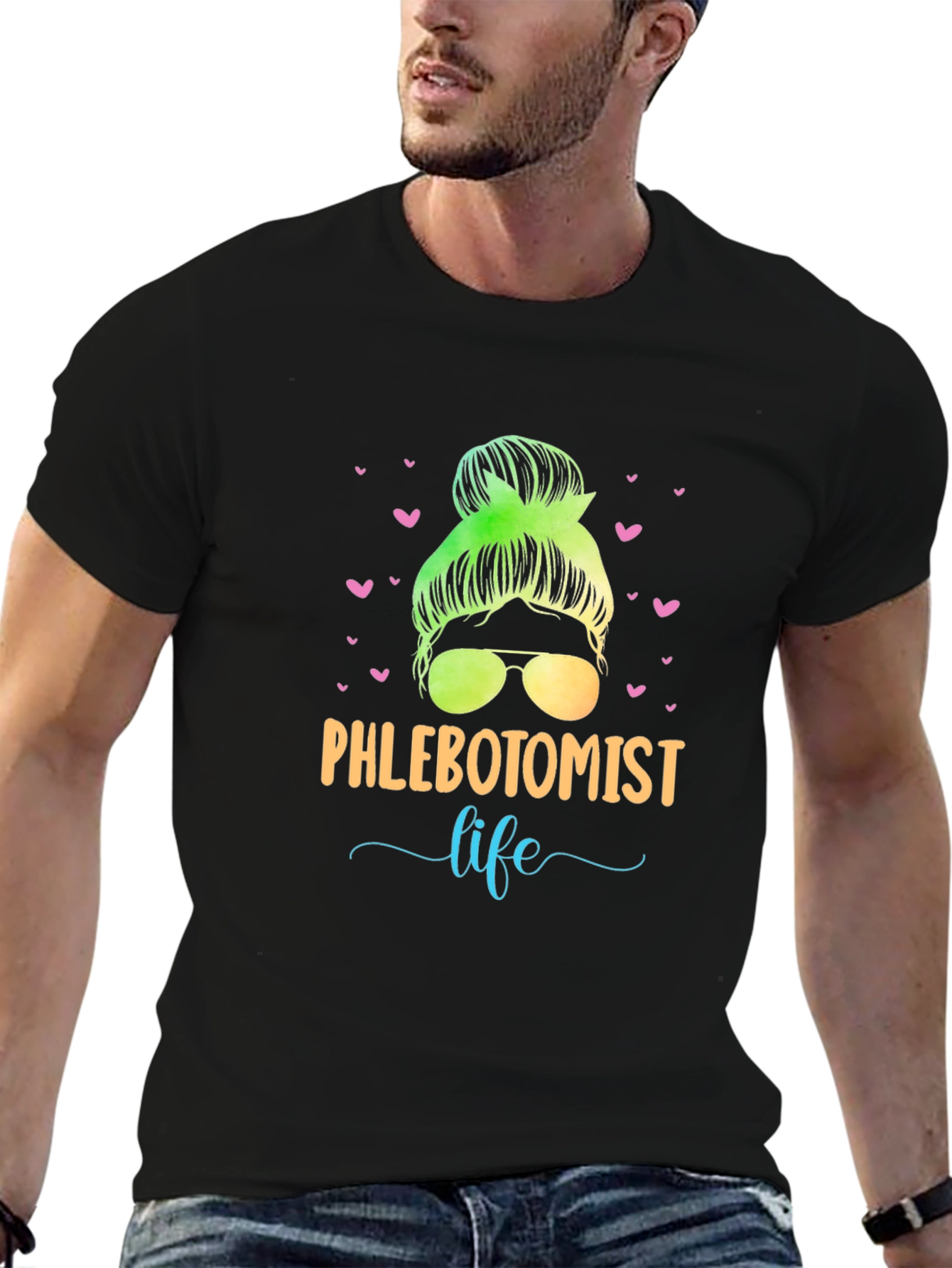 Black Phlebotomist Life Messy Bun T-Shirt view 6