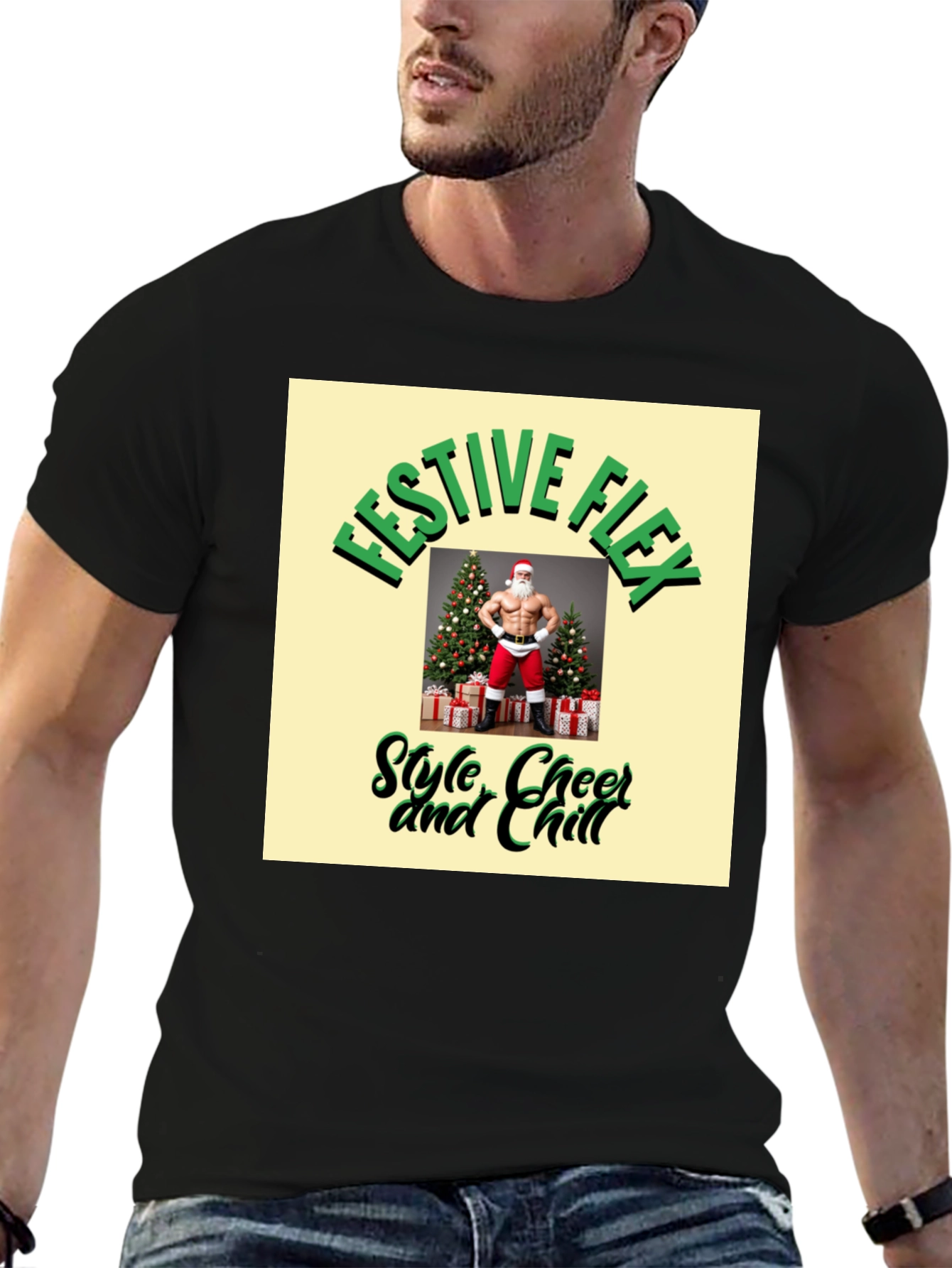 Black Festive Flex Graphic T-Shirt - Style, Cheer & Chill view 6