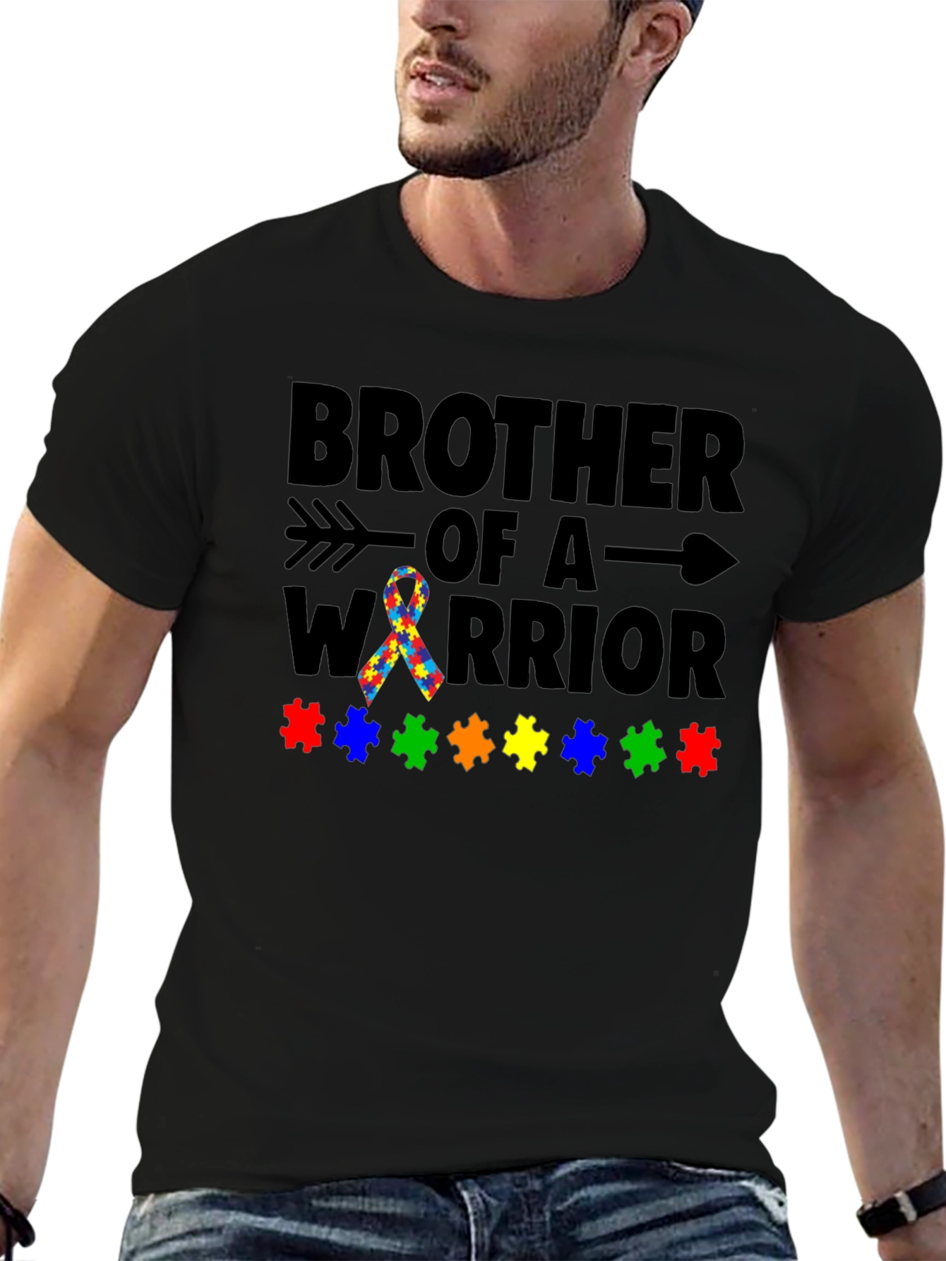 Black Brother of a Warrior Autism Awareness T-Shirt view 6