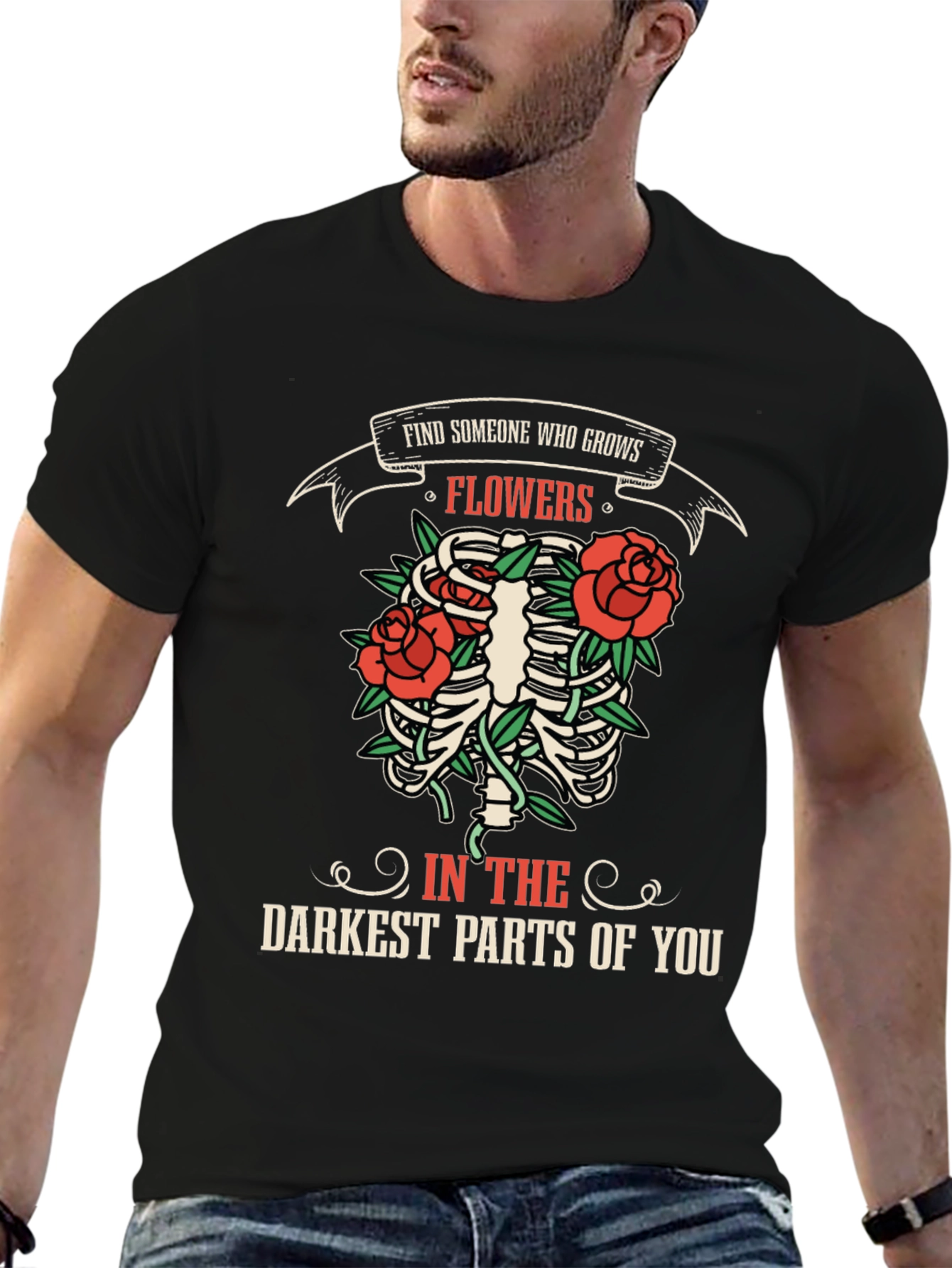 Black Find Someone Who Grows Flowers Graphic T-Shirt view 6