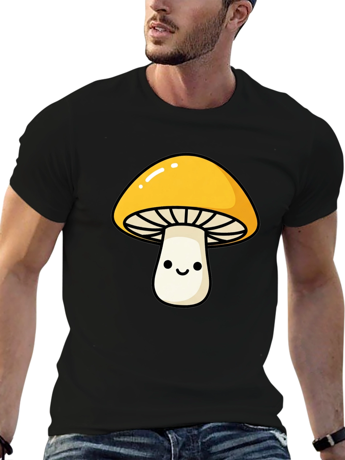 Black Funky Mushroom Graphic Tee - Black view 6