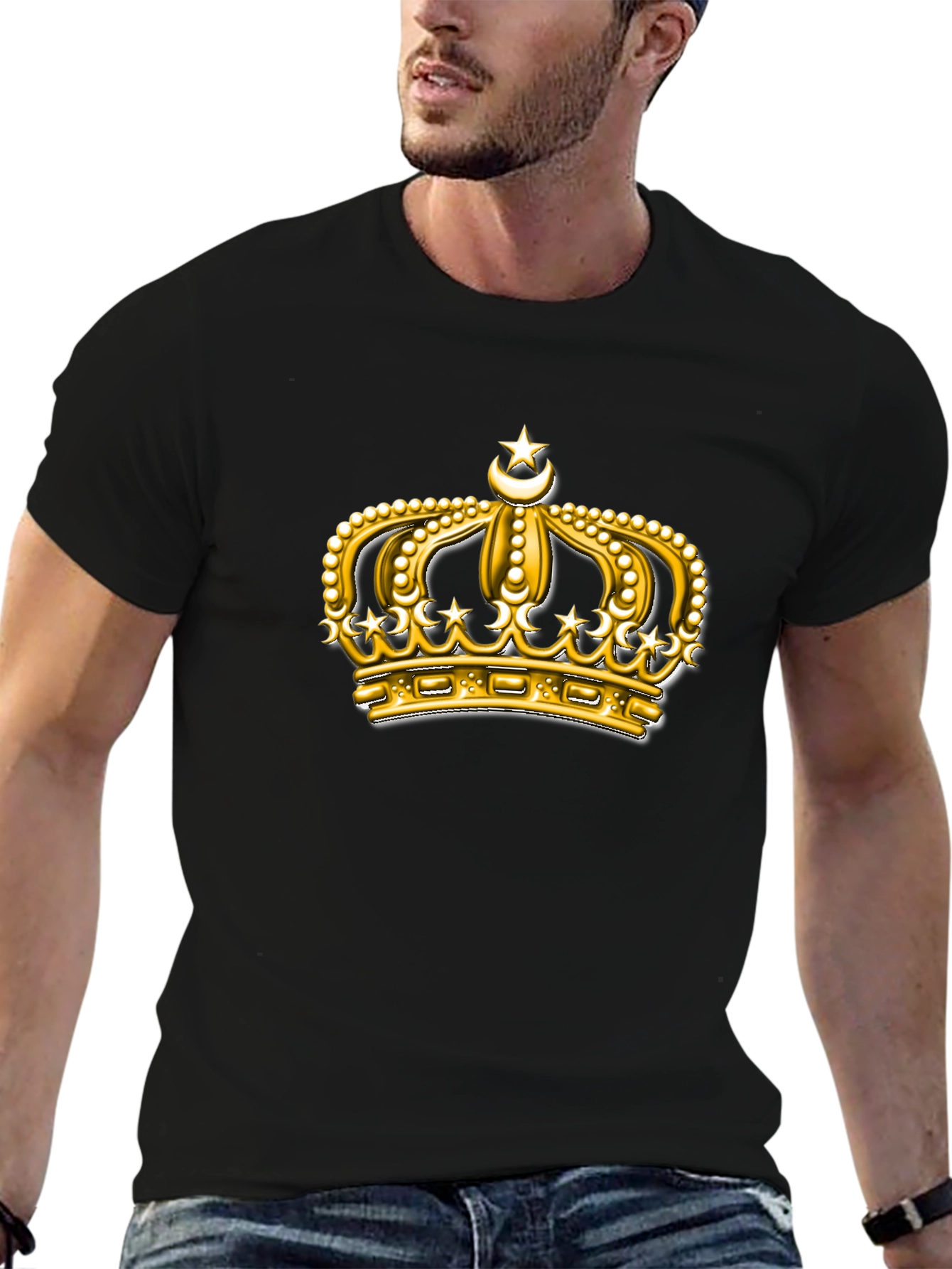 Black Golden Crown Graphic Tee - Premium Black T-Shirt view 6