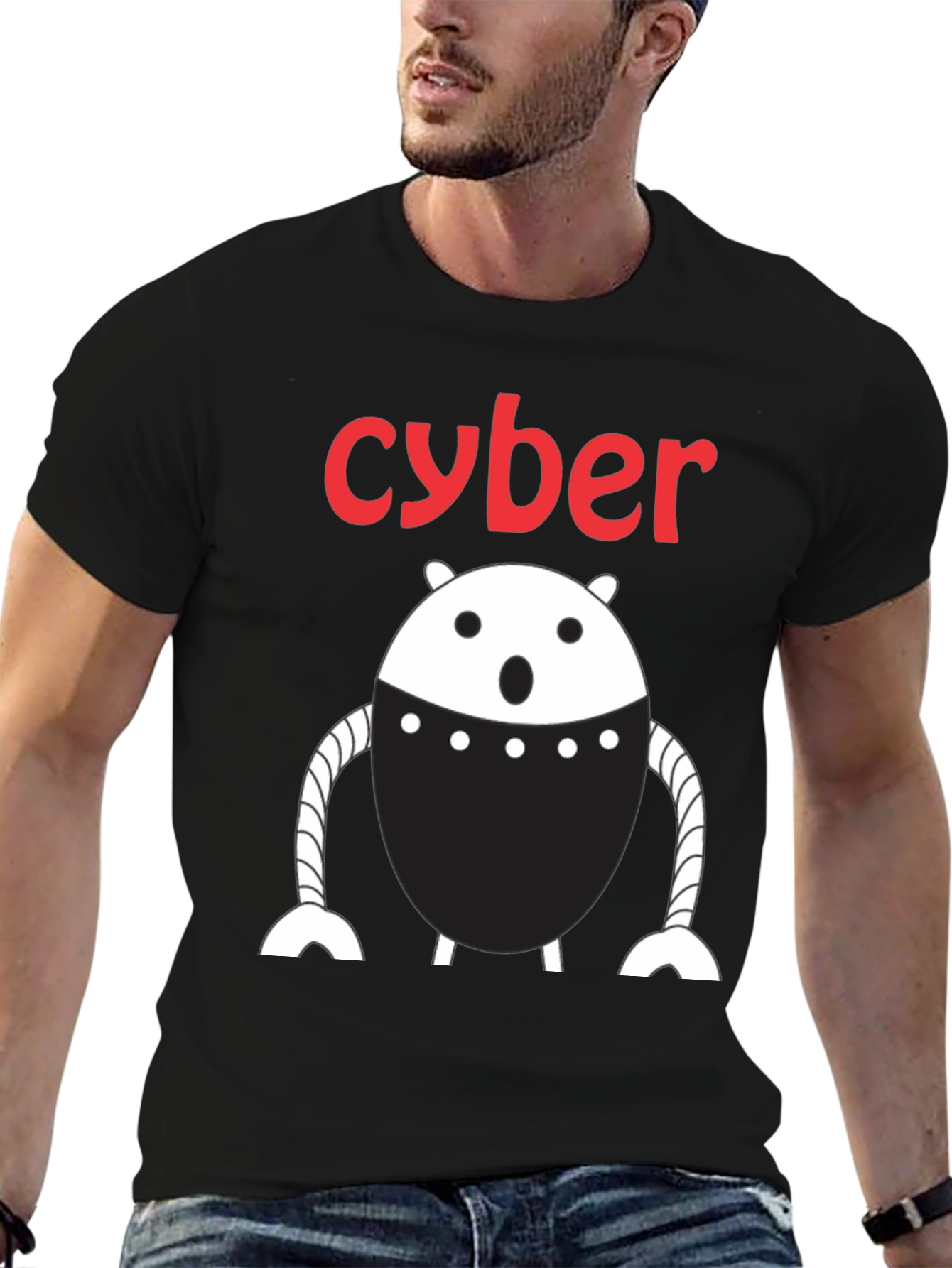 Black Cyber Robot Graphic T-Shirt - Black view 6