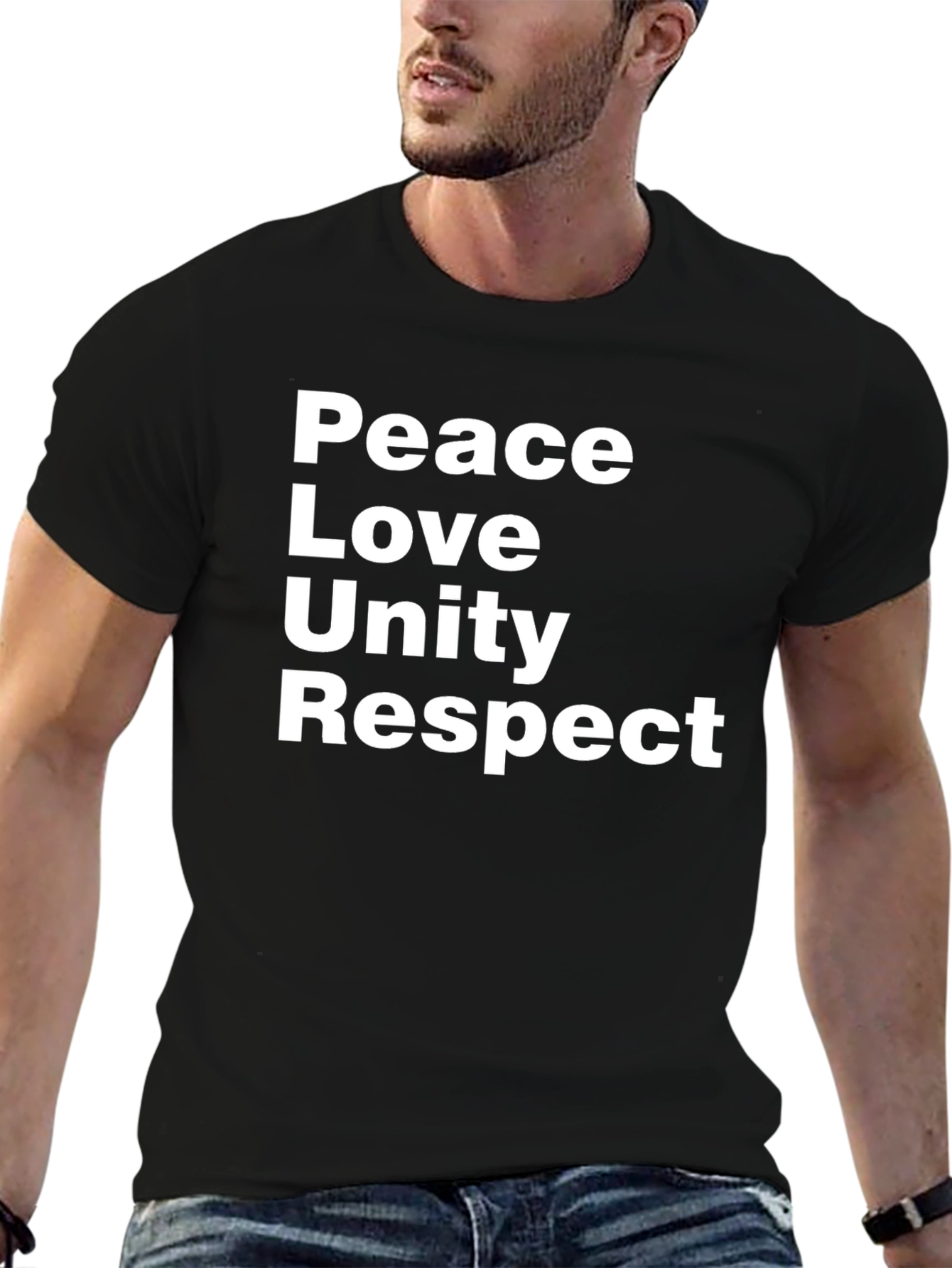 Black Peace Love Unity Respect Black Graphic Tee view 6