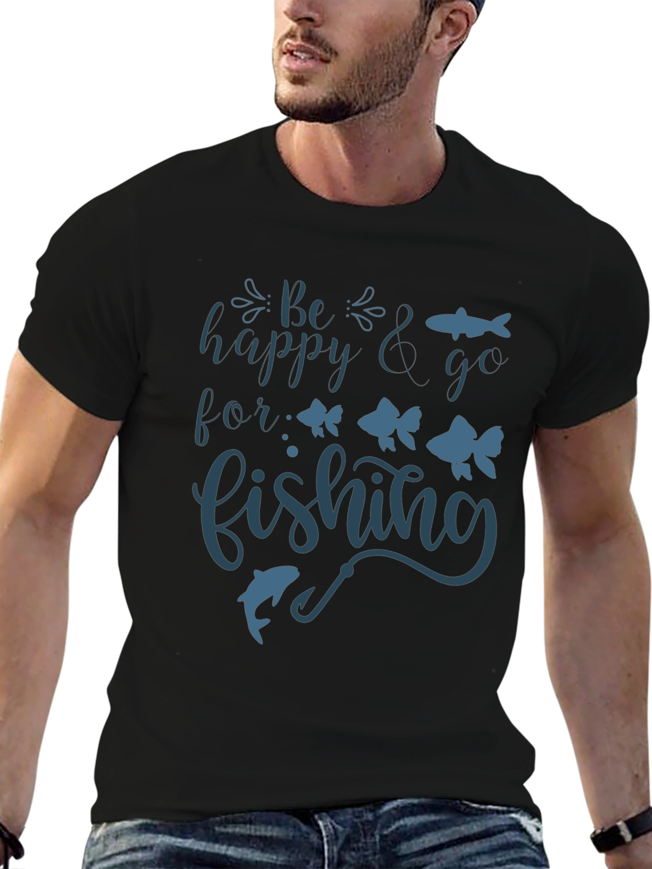Black Be Happy & Go Fishing Graphic Tee view 6