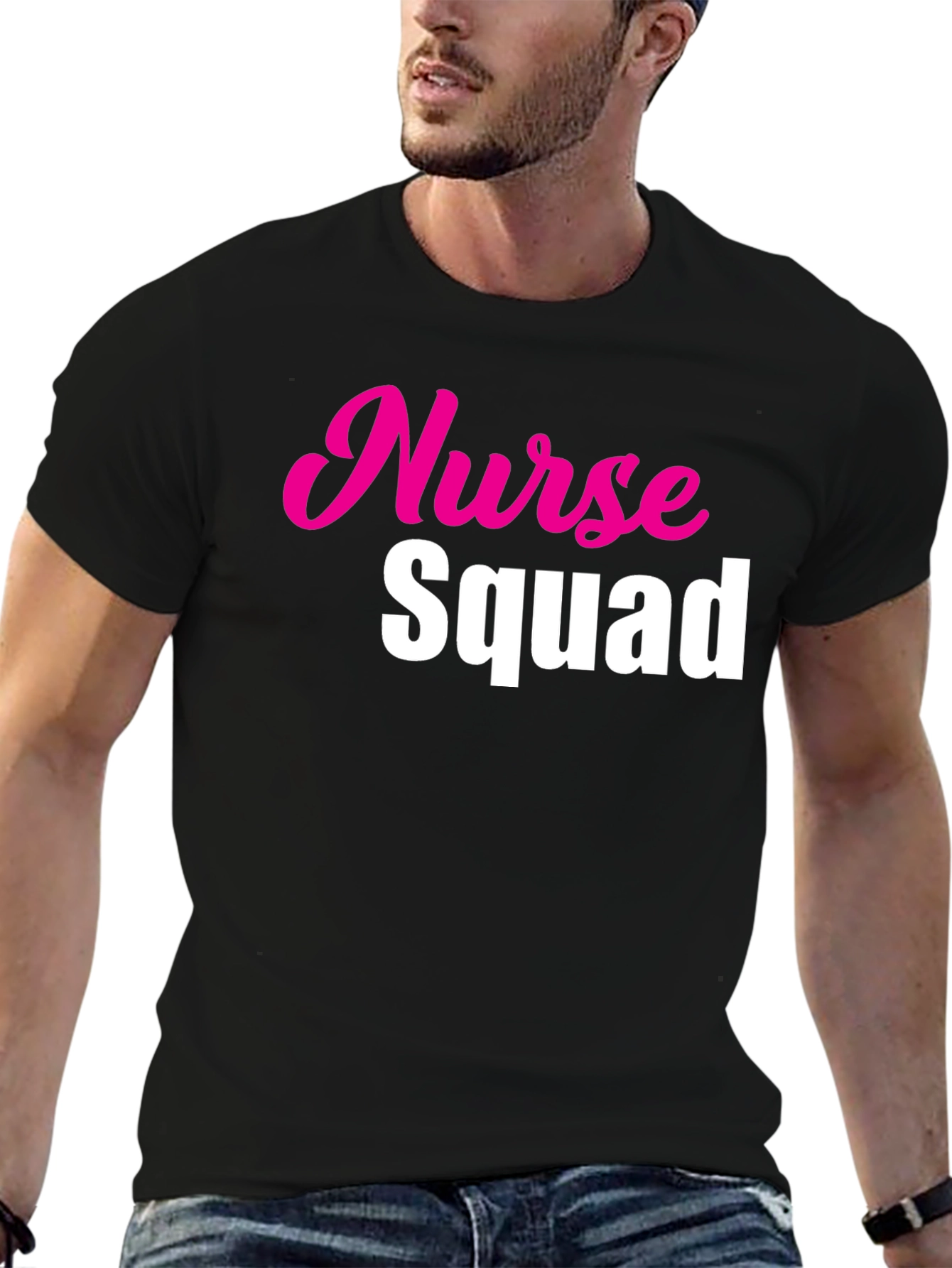 Black Nurse Squad Tee - Hot Pink & White Text on Black view 6