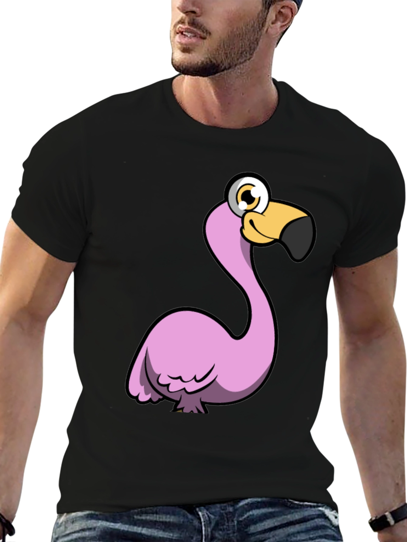Black Funny Flamingo Graphic Tee - Black Cotton Shirt view 6