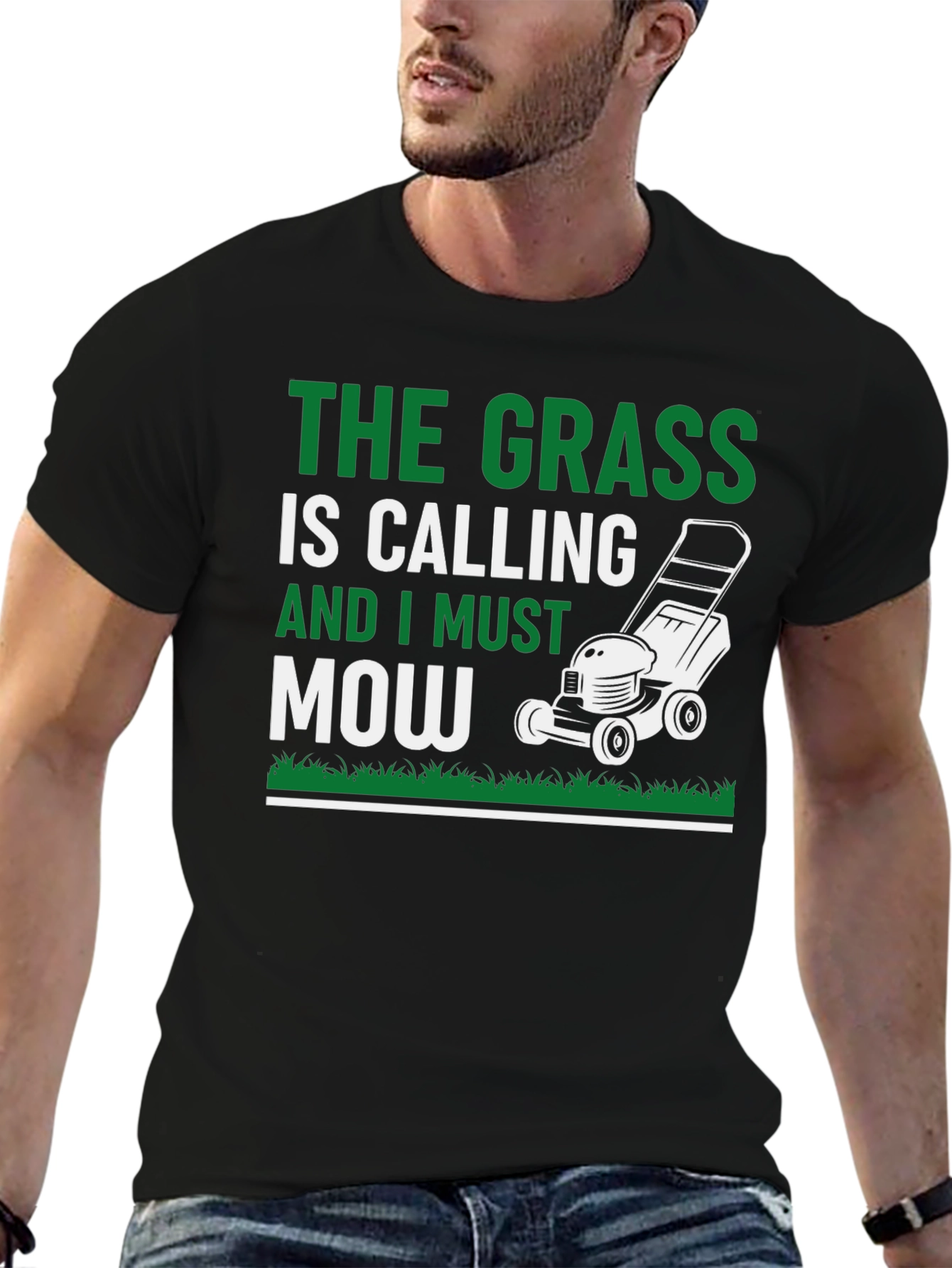 Black The Grass is Calling Funny Lawn Mowing T-Shirt view 6
