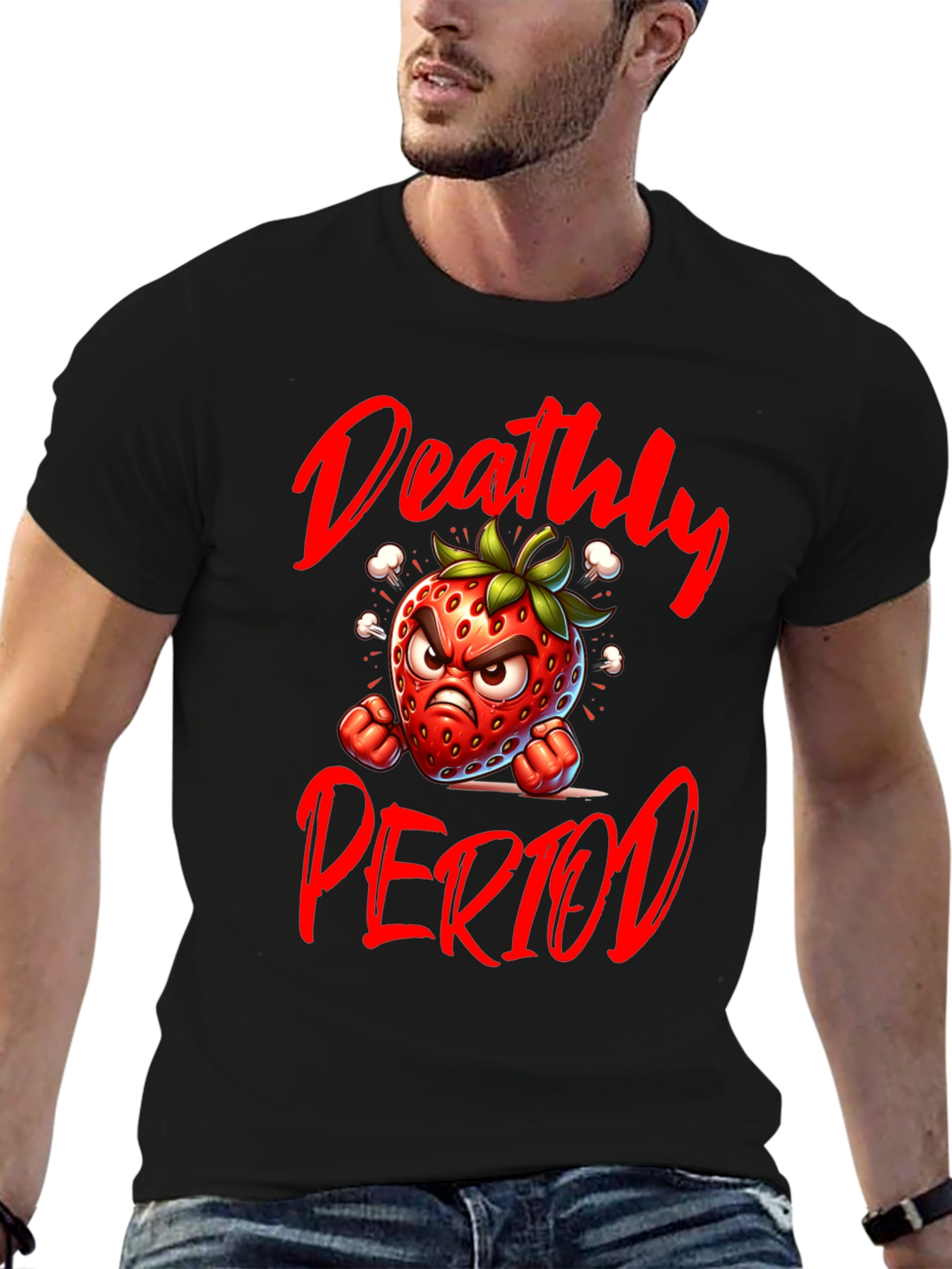 Black Deathly Period Graphic Tee - Angry Strawberry T-Shirt view 6