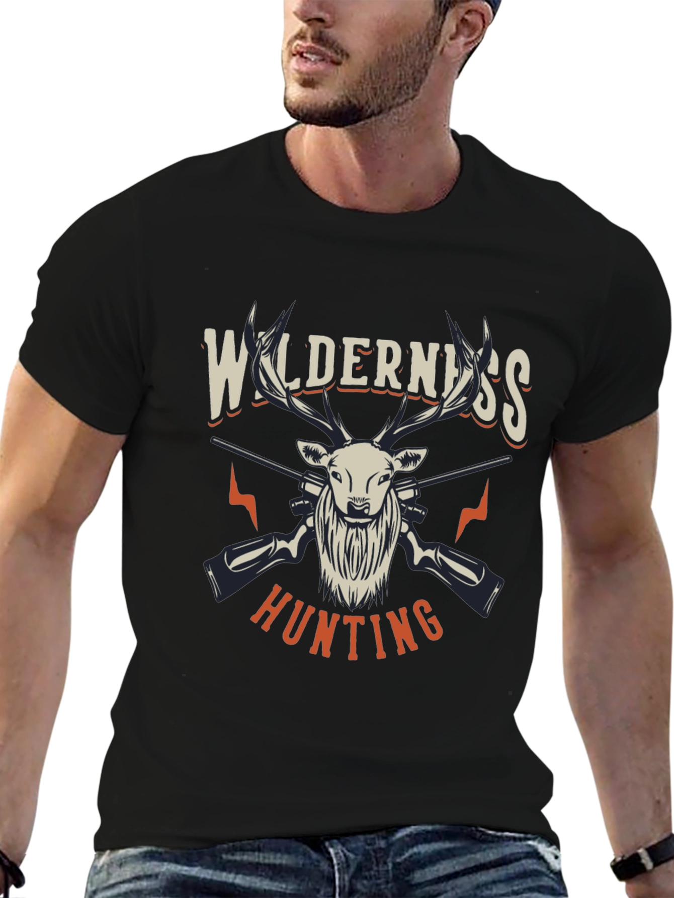 Black Wilderness Hunting Graphic Tee - Black Cotton Blend Shirt view 6