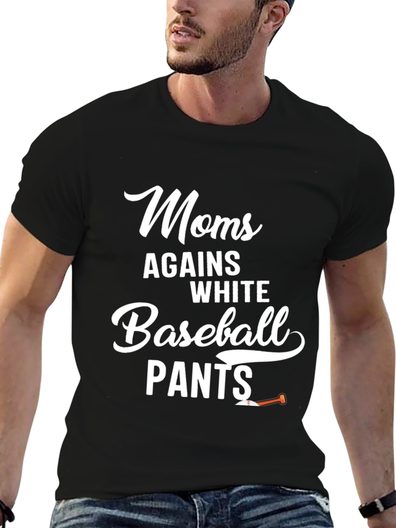Black Moms Against White Baseball Pants T-Shirt view 6
