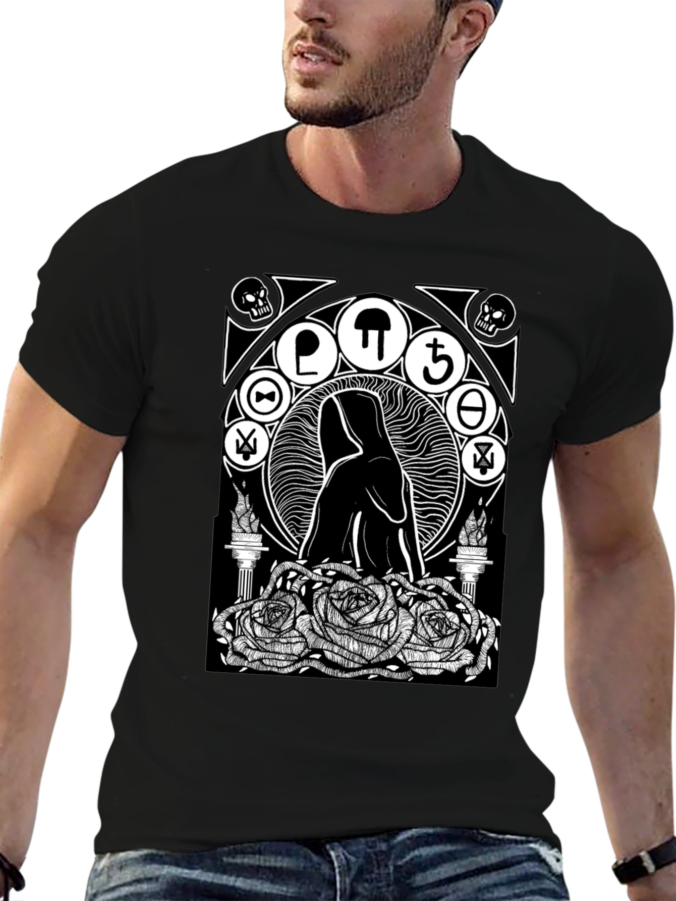 Black Occult Rose T-Shirt - Gothic Graphic Tee view 6
