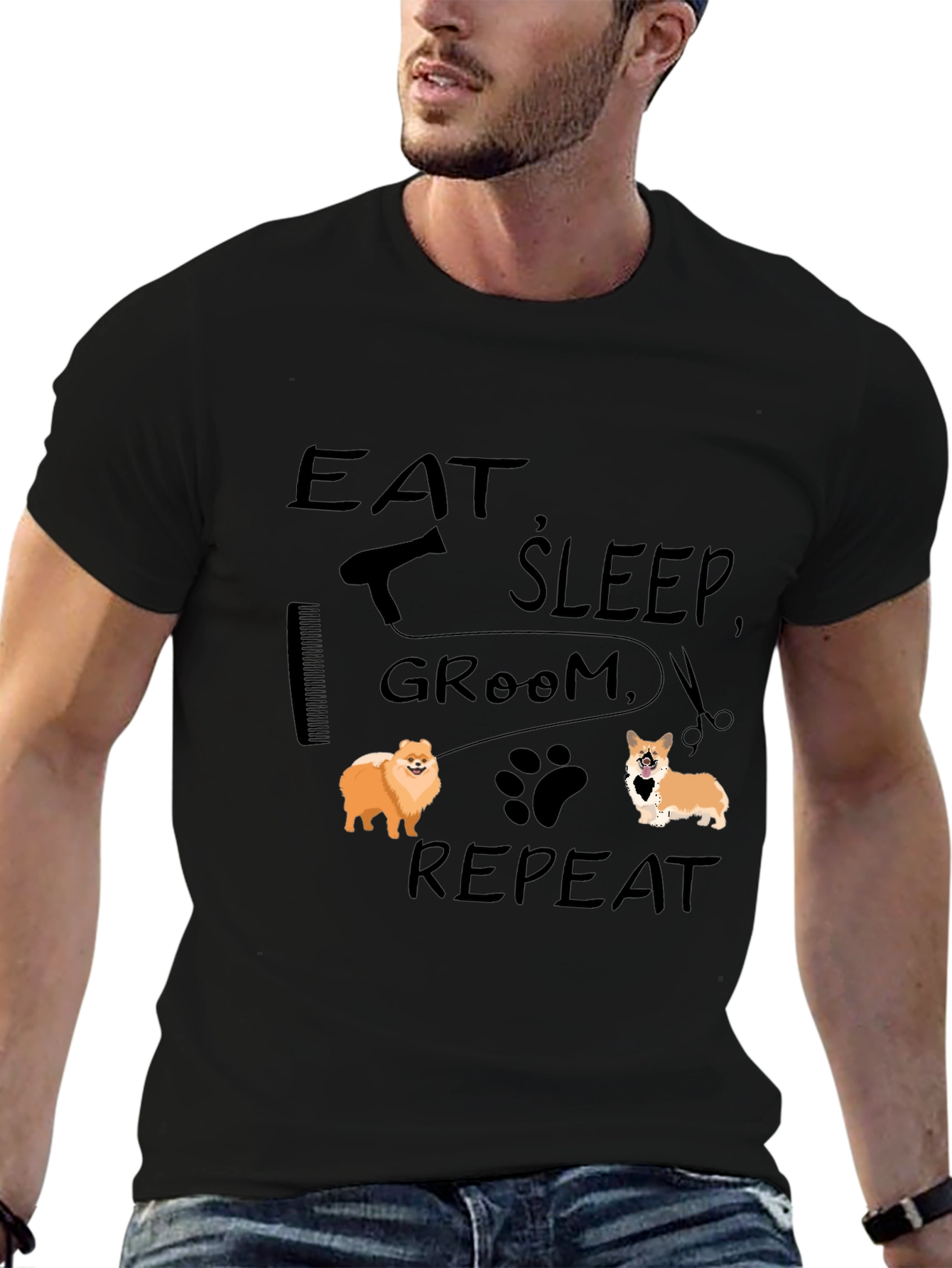 Black Eat Sleep Groom Repeat Dog Lover T-Shirt view 6