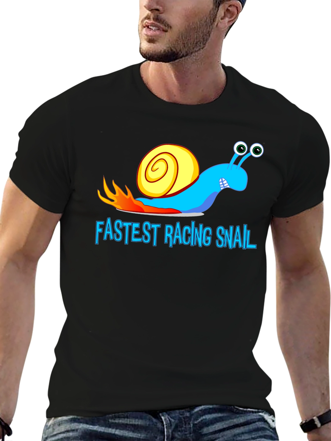 Black Fastest Racing Snail T-Shirt - Funny Cartoon Graphic Tee view 6