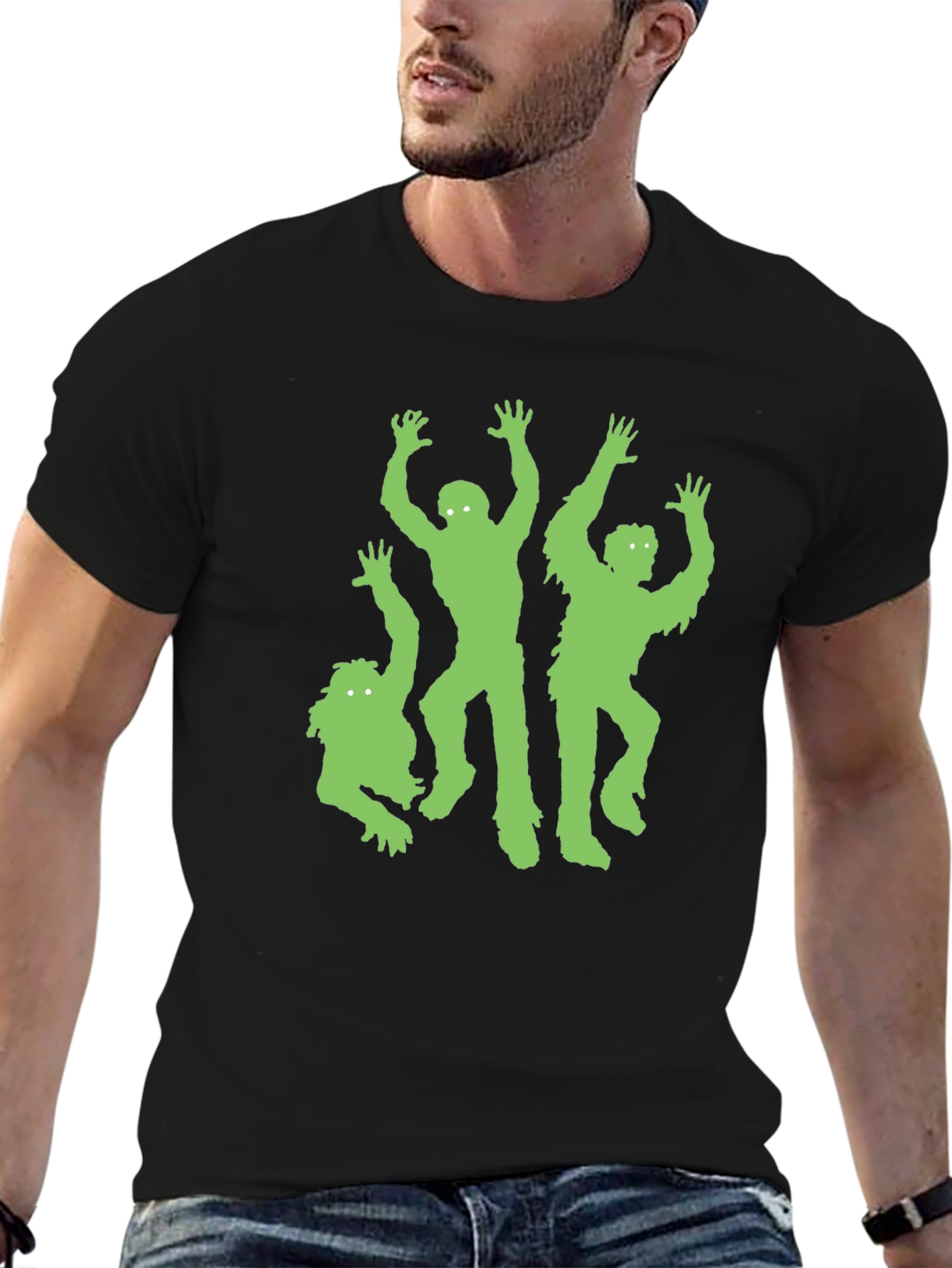 Black Green Zombie Graphic Black T-Shirt view 6