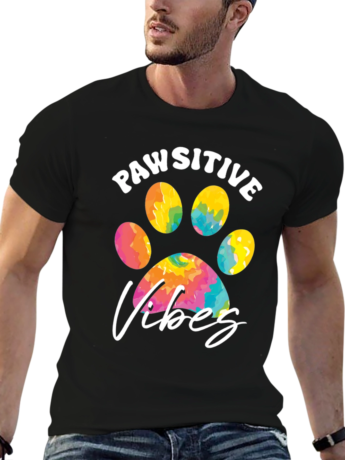 Black Pawsitive Vibes Graphic Tee - Trendy Dog Lover Shirt view 6