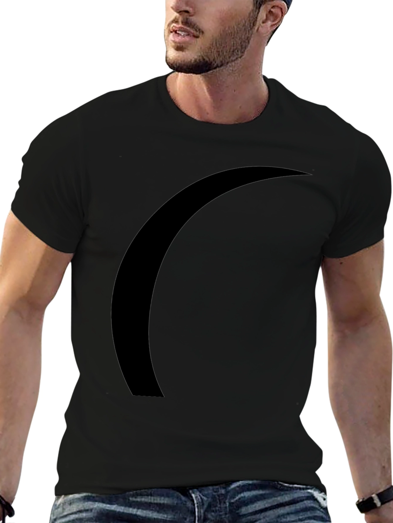 Black Minimalist Black Curved Graphic Tee - Casual Comfort view 6
