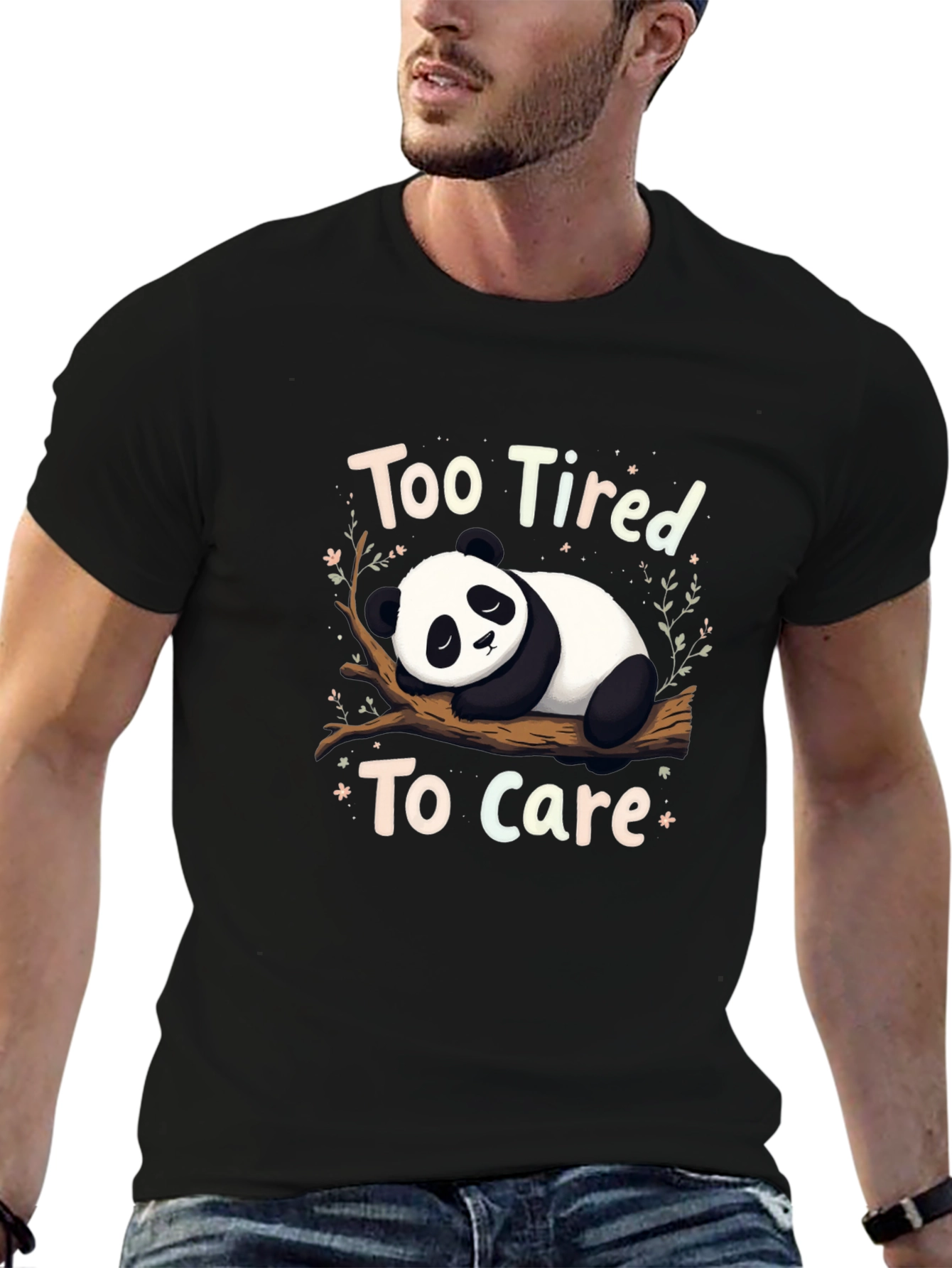 Black Too Tired to Care Panda Graphic T-Shirt view 6