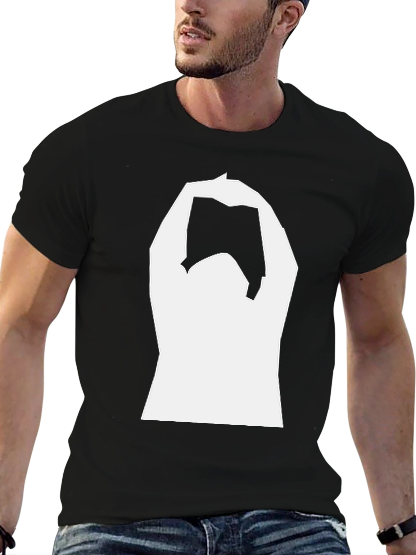 Black Black T-Shirt with White Graphic Design view 6