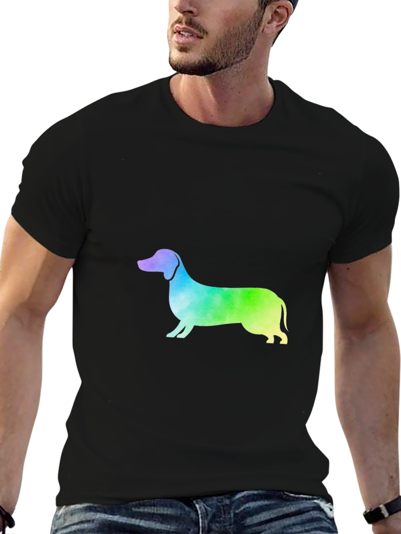 Black Rainbow Dachshund Graphic Tee - Black Cotton Blend view 6