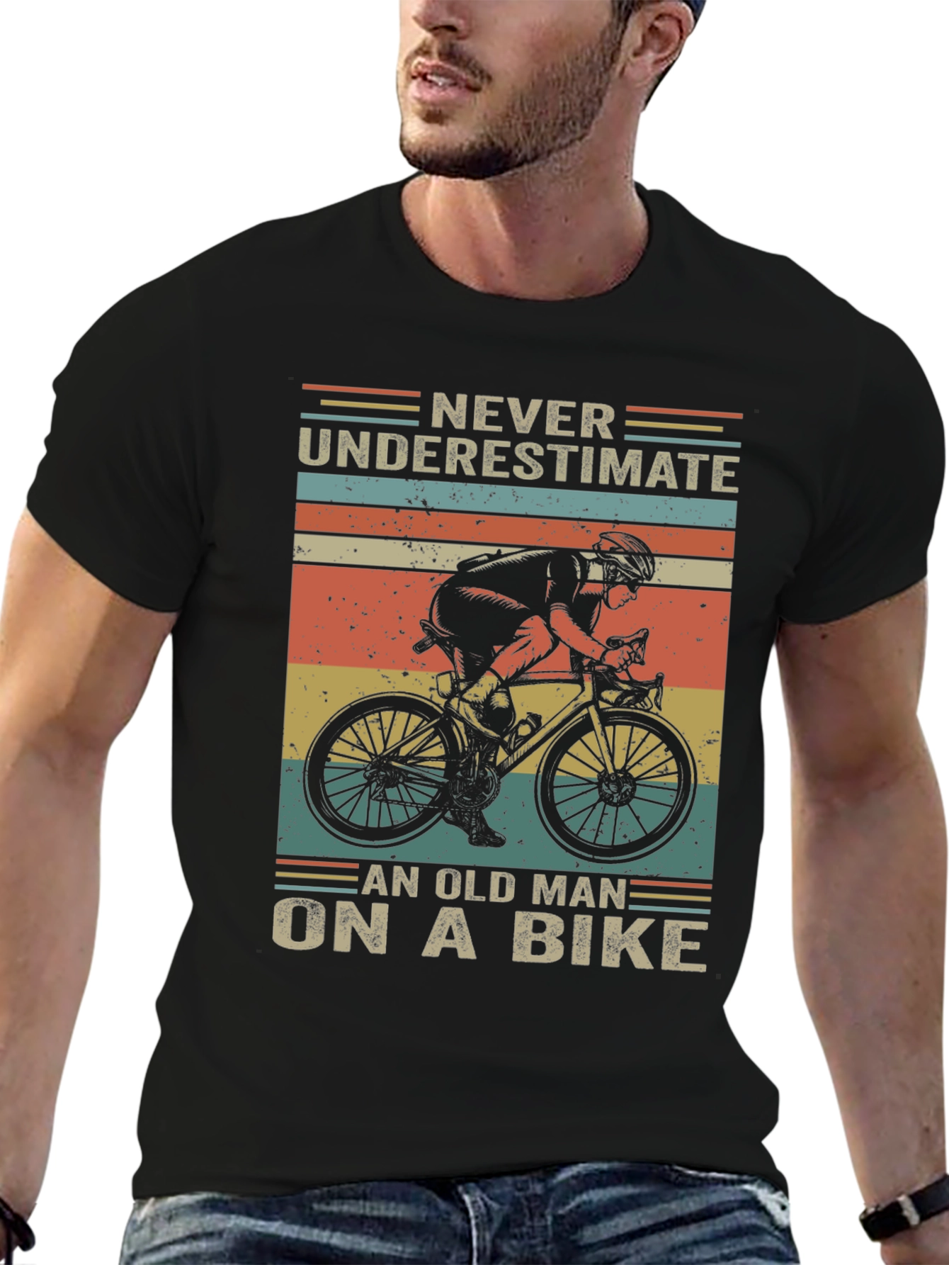 Black Never Underestimate Old Man Bike Graphic T-Shirt view 6