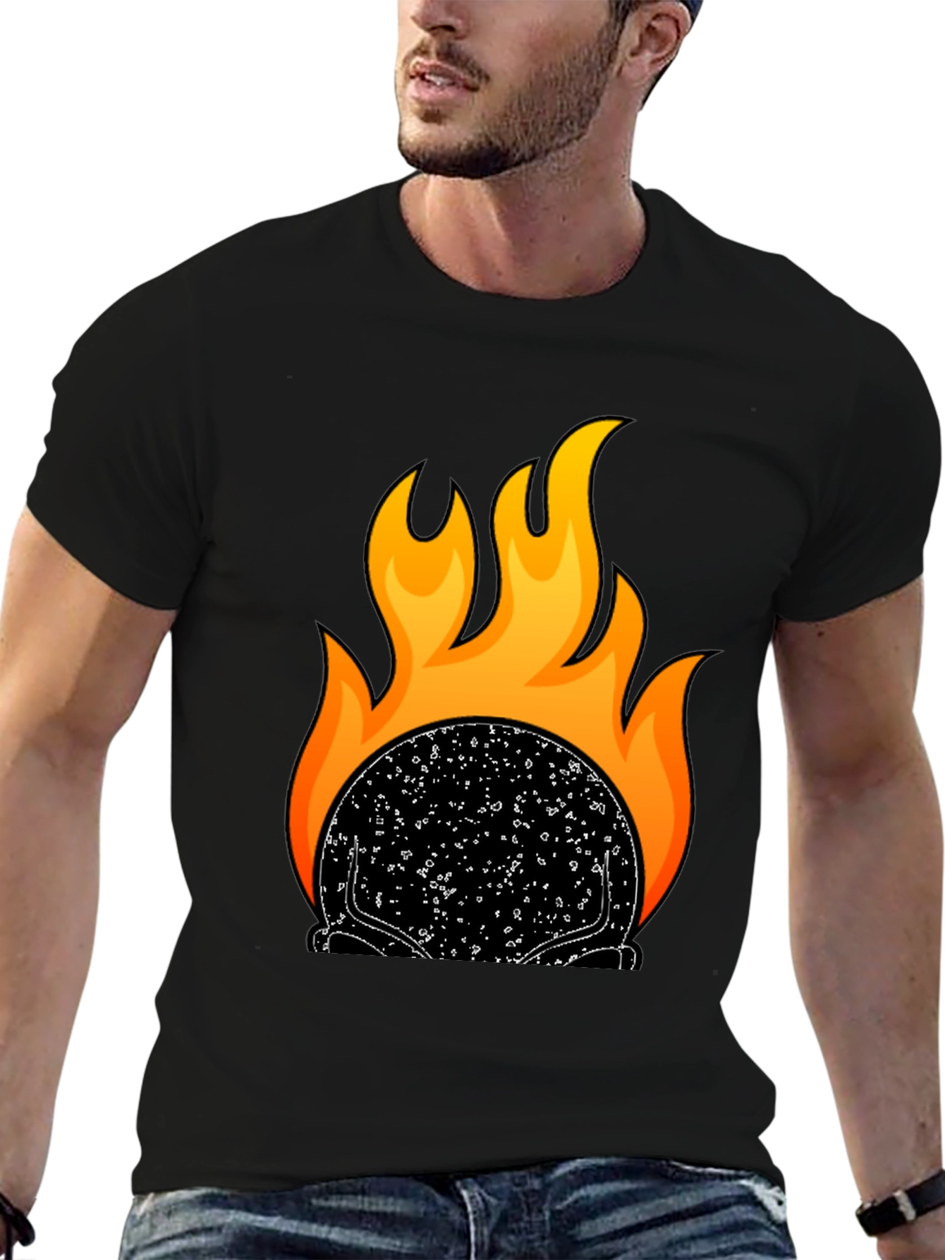 Black Flaming Skull Graphic T-Shirt - Black view 6