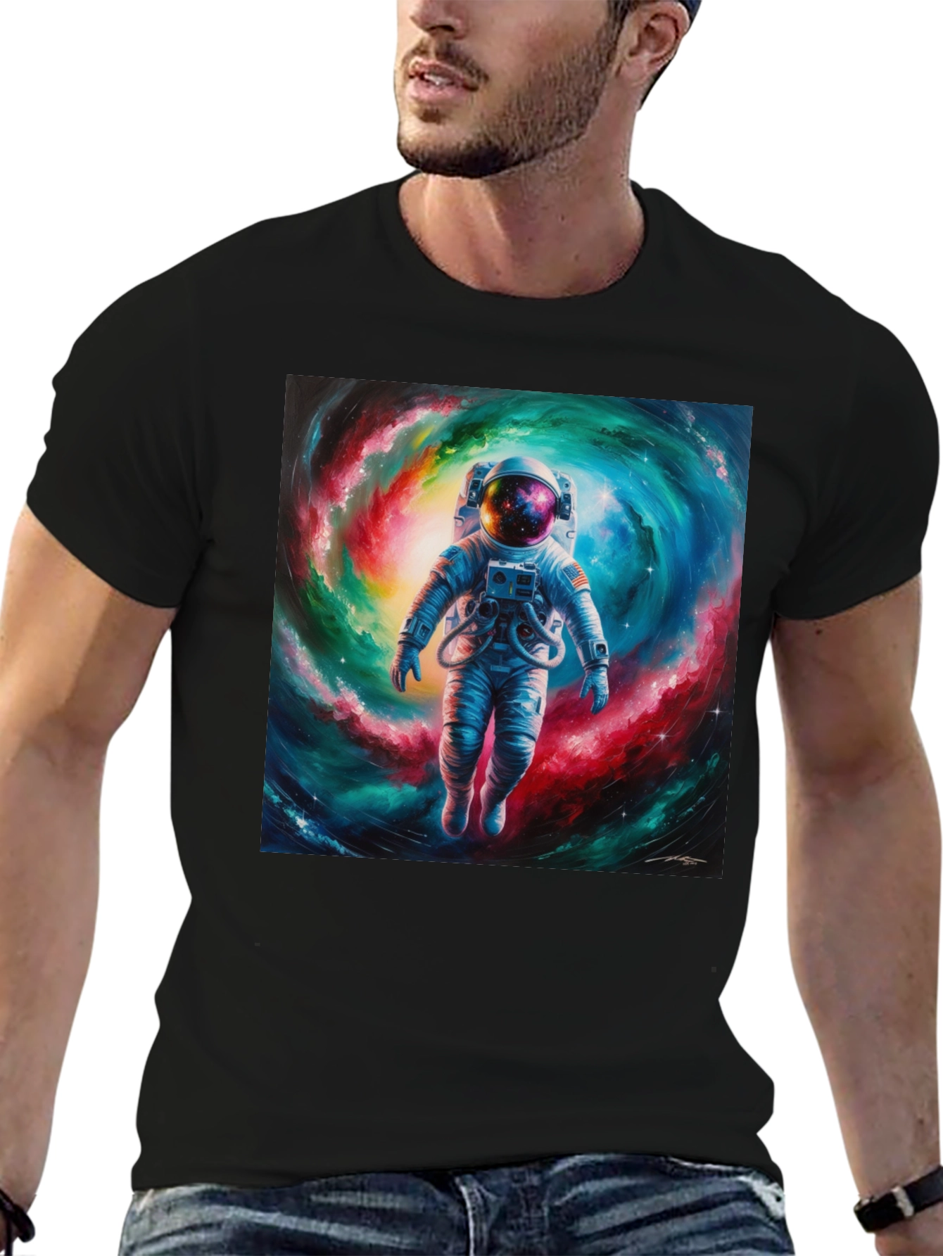 Black Astronaut Galaxy T-Shirt - Space Art Tee view 6