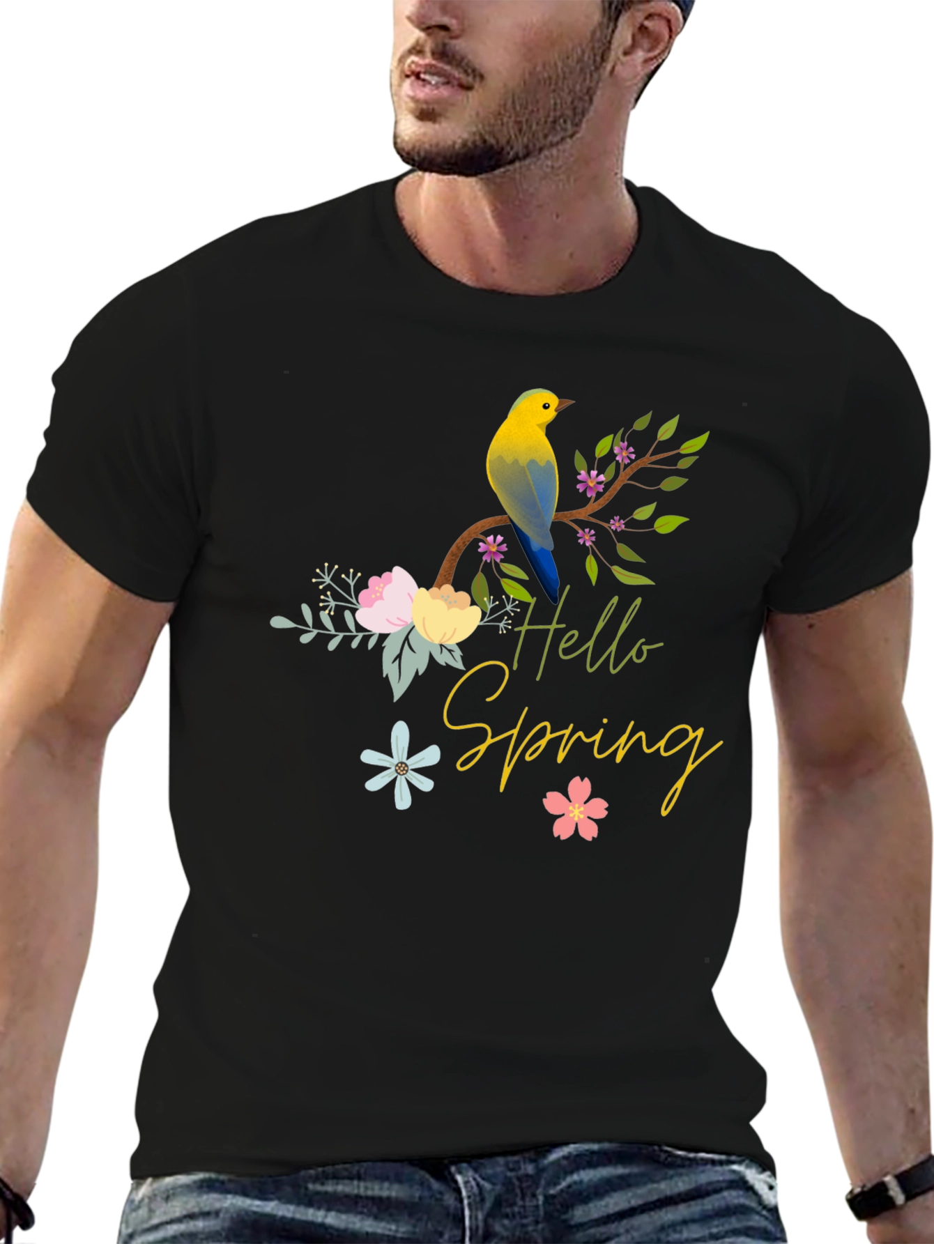 Black Hello Spring Bird T-Shirt - Black view 6