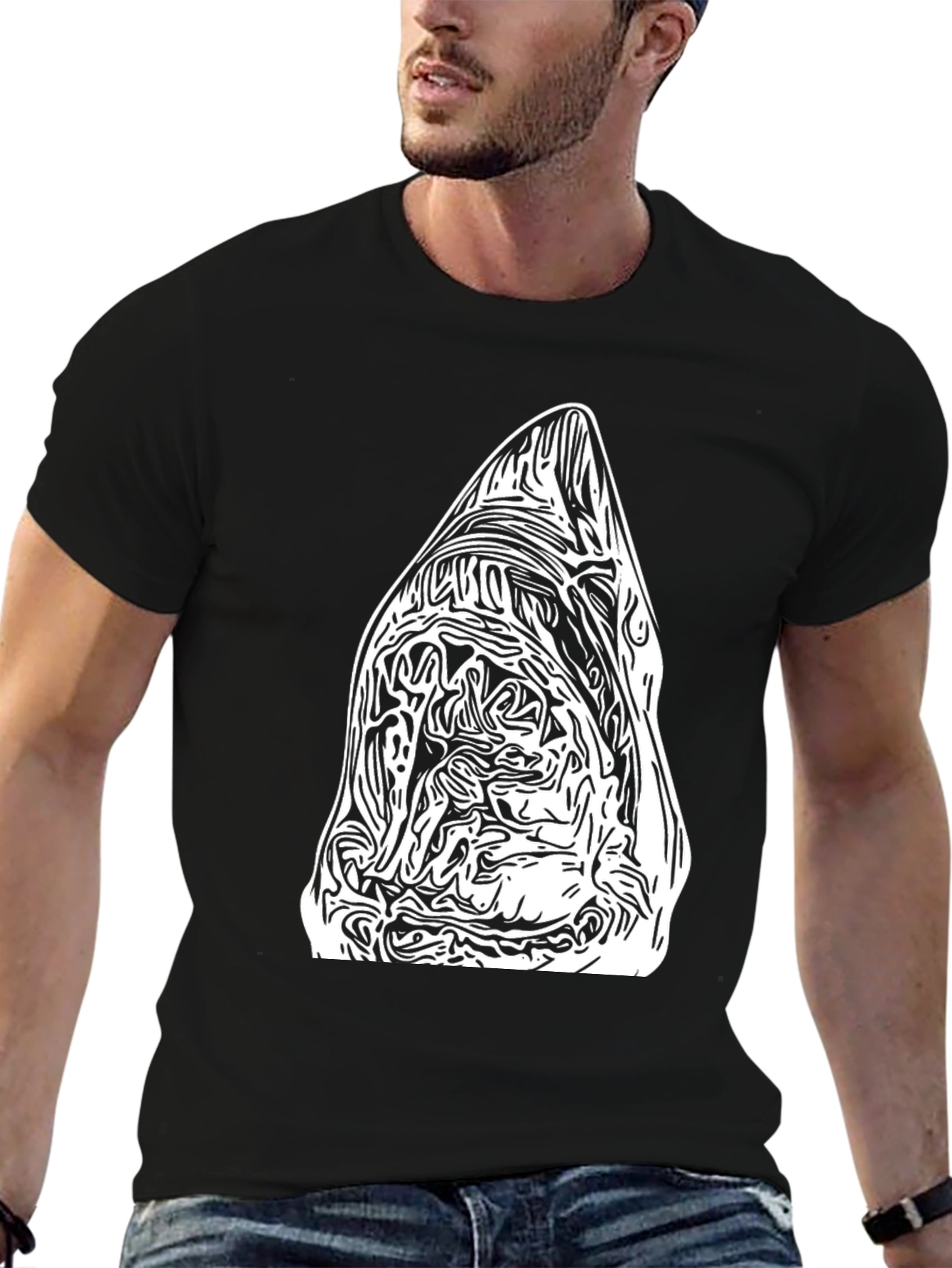 Black Abstract Graphic Tee - Black Cotton Blend view 6