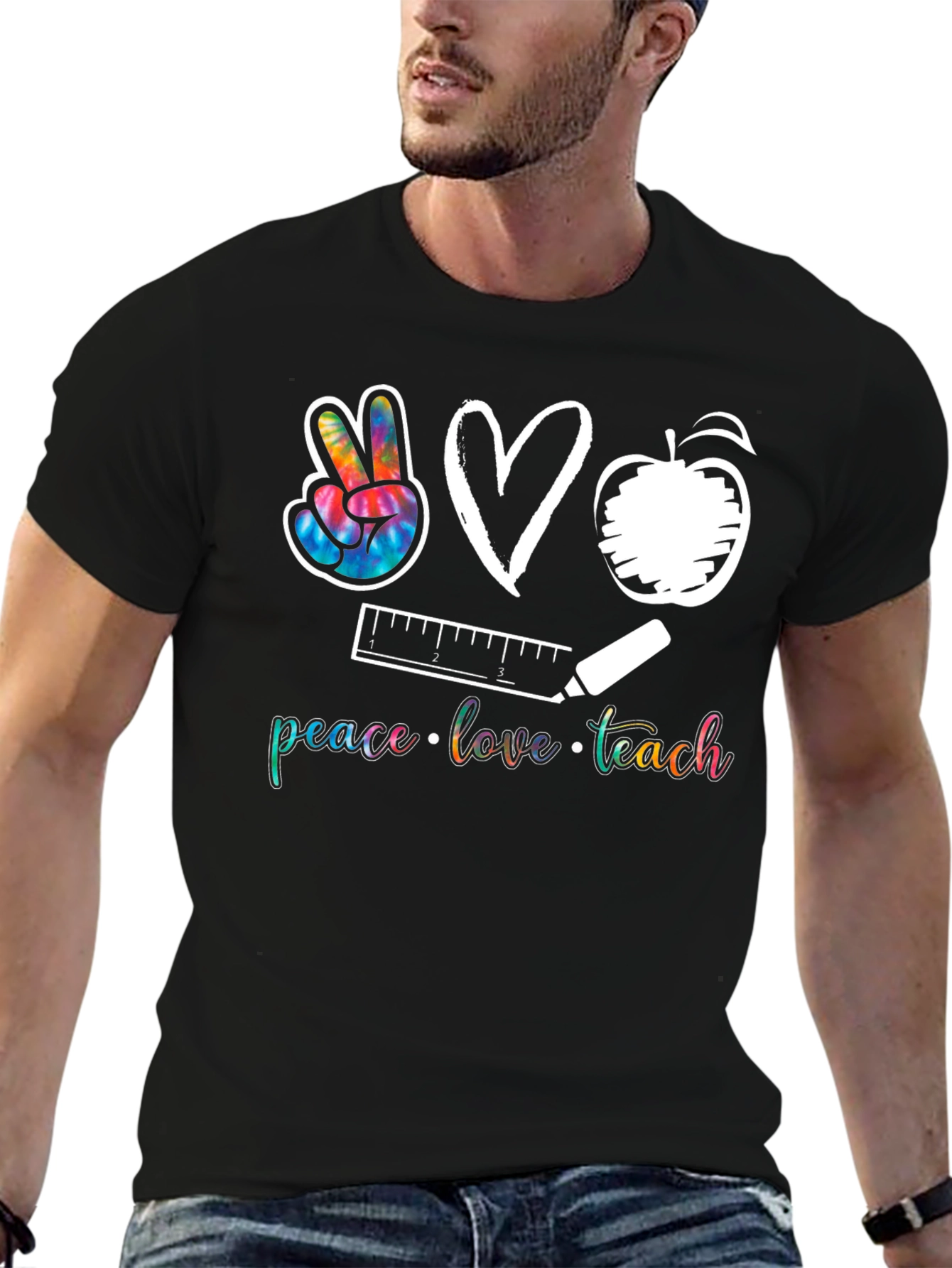 Black Peace Love Teach T-Shirt view 6