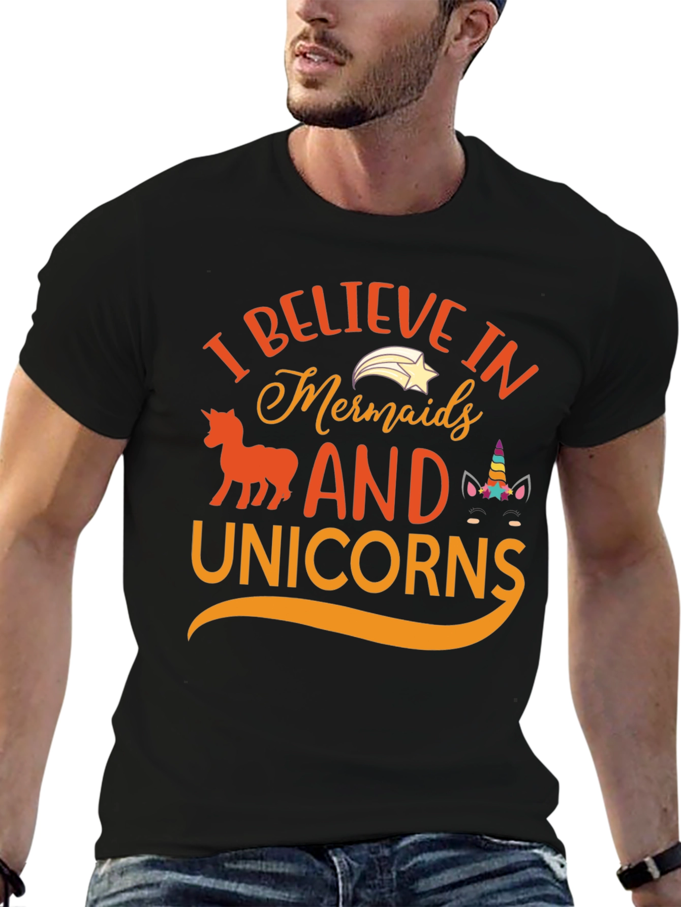 Black Believe in Mermaids and Unicorns T-shirt view 6