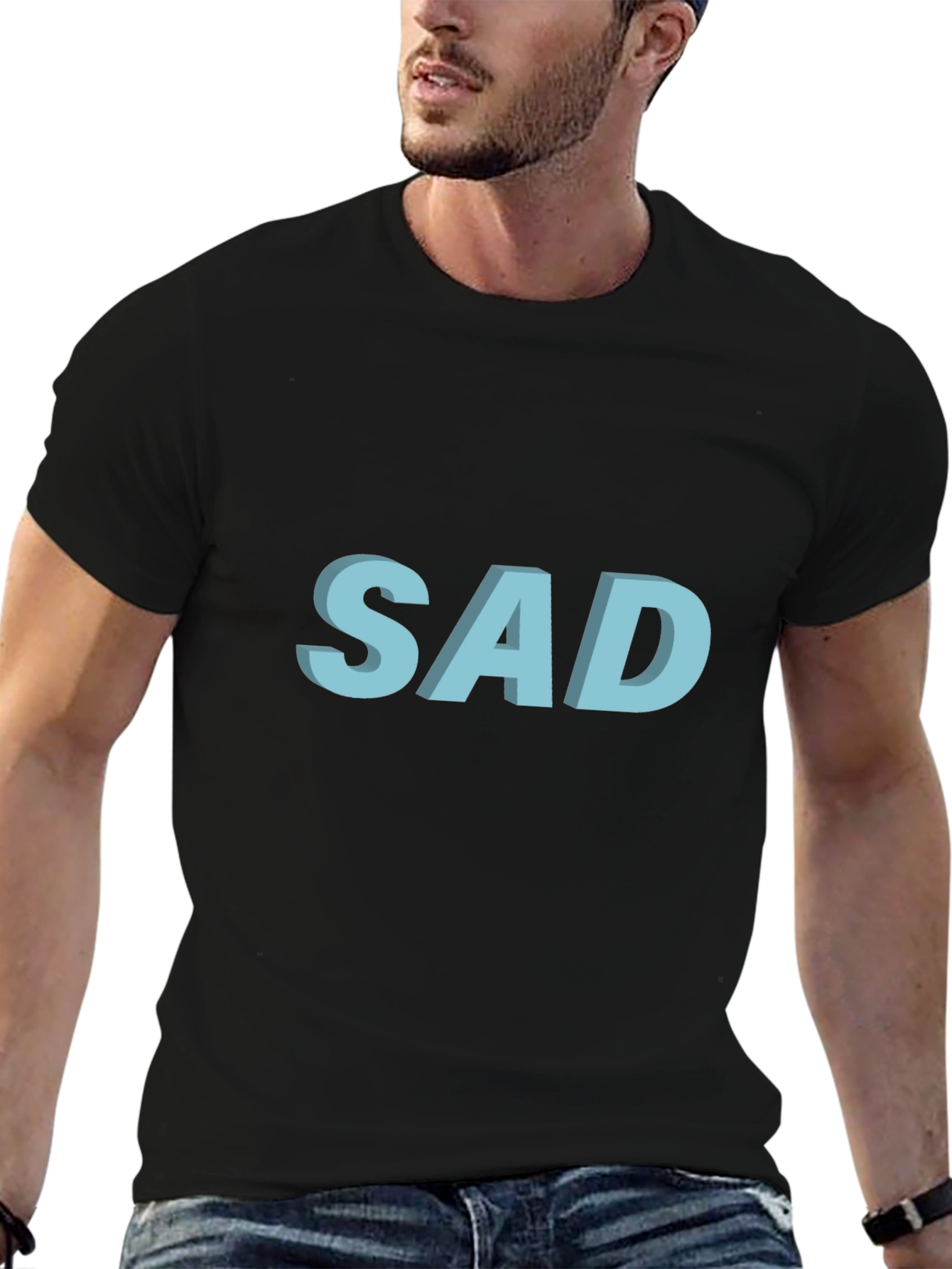 Black "SAD" Graphic T-Shirt - Black Cotton Blend view 6