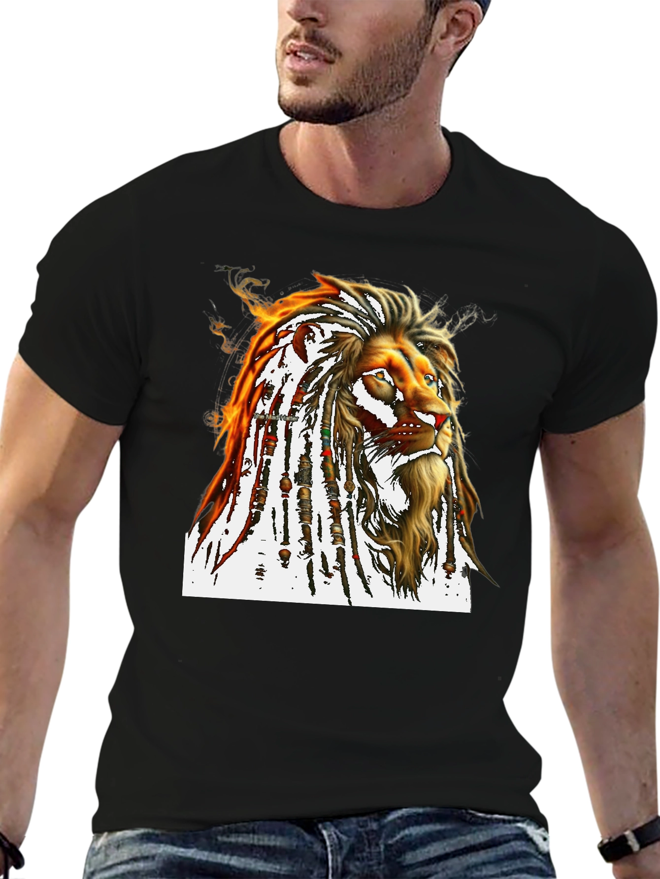 Black Lion Dreadlocks T-Shirt - Black view 6