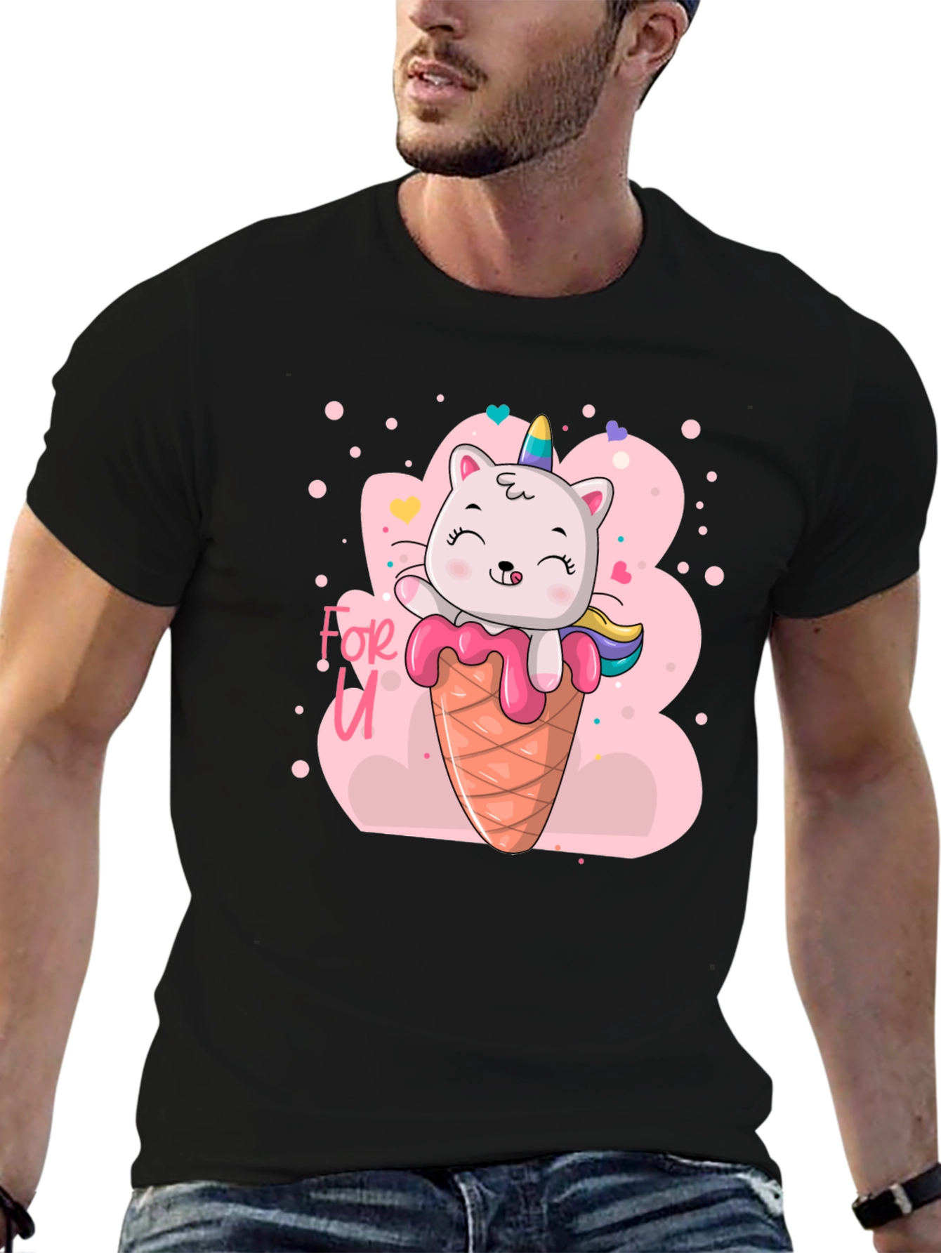 Black Cat Unicorn Ice Cream T-Shirt - Cute Graphic Tee view 6