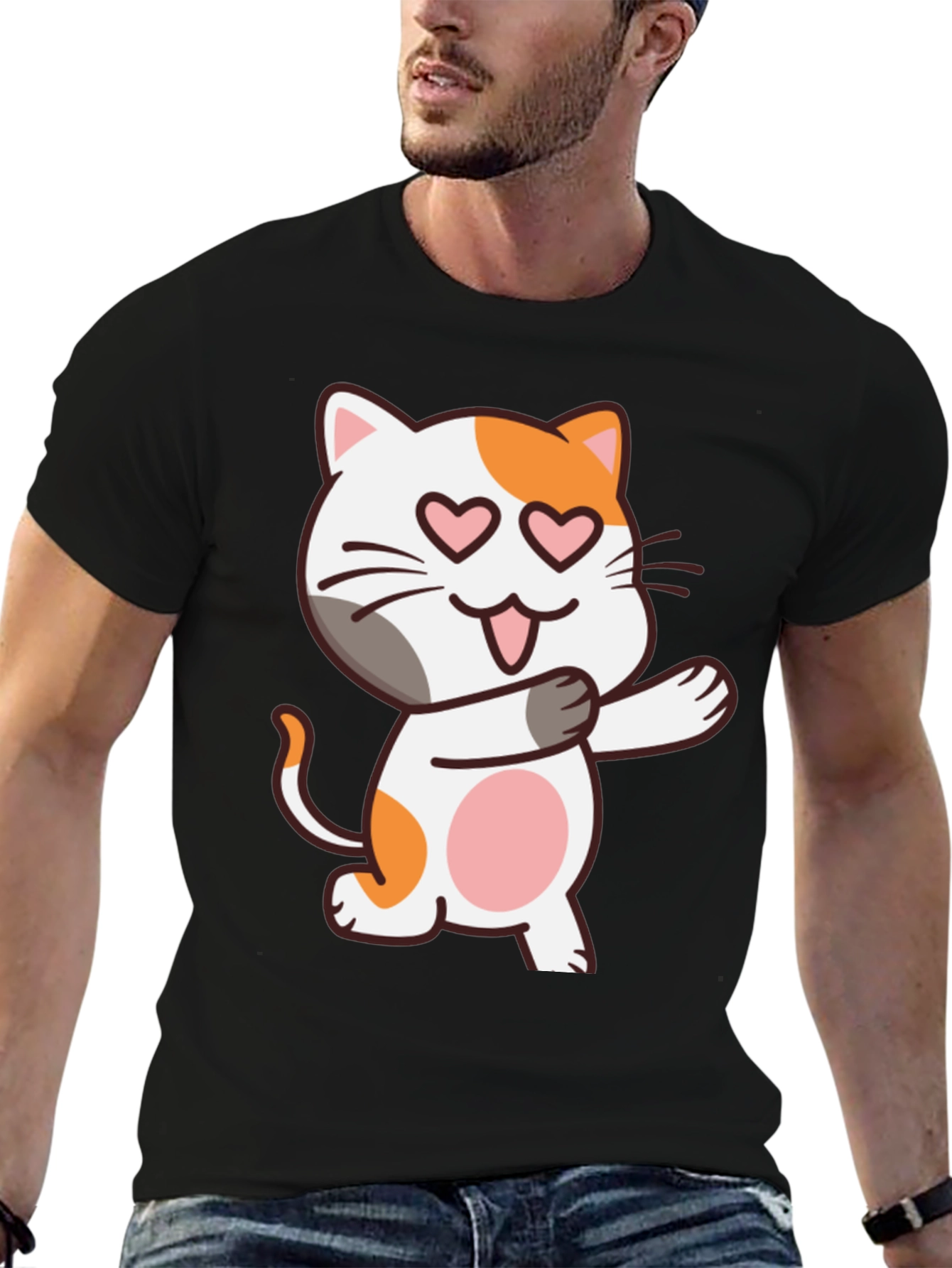 Black Cute Cat Heart Eyes Black T-Shirt view 6