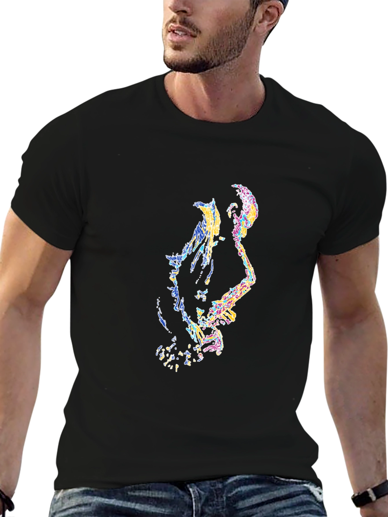 Black Abstract Musician Graphic Print Black T-Shirt view 6
