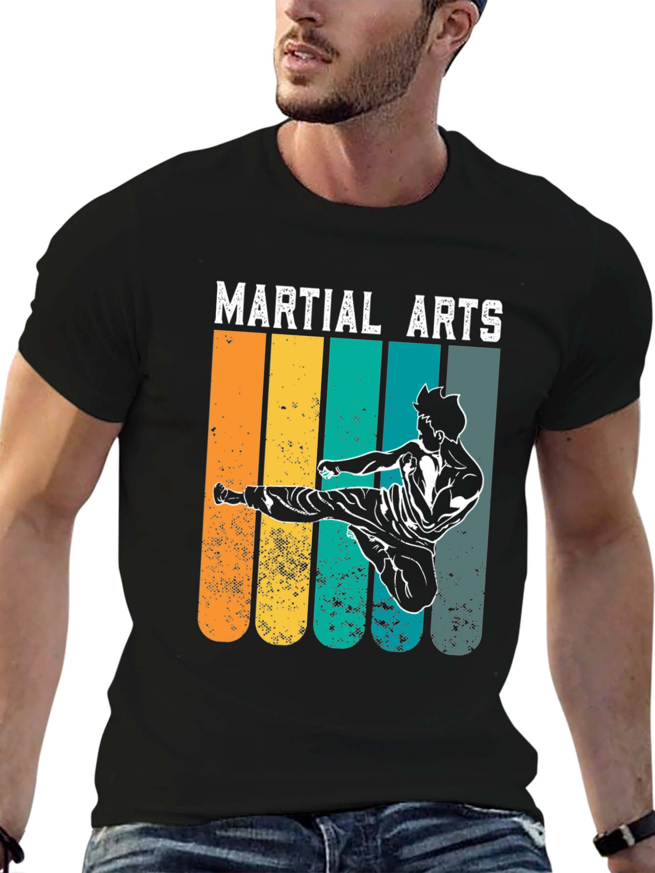 Black Martial Arts Retro T-Shirt view 6
