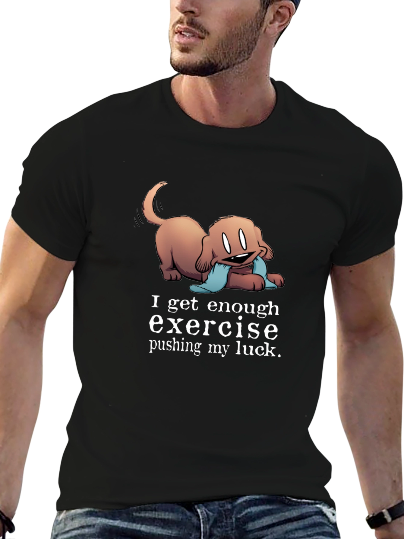Black Funny Dog Exercise T-Shirt view 6